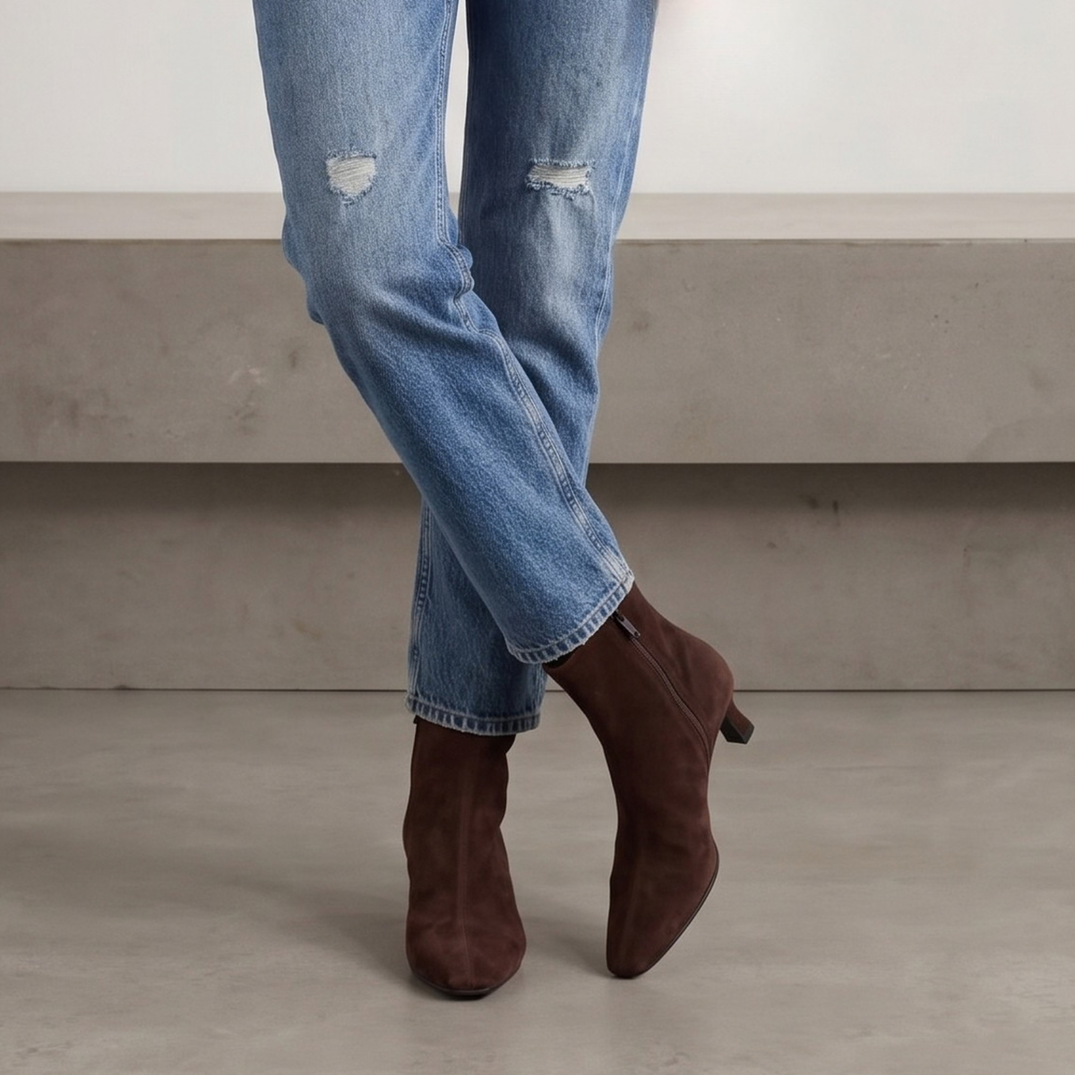 Tess Kitten Heel Booties - Brown Suede