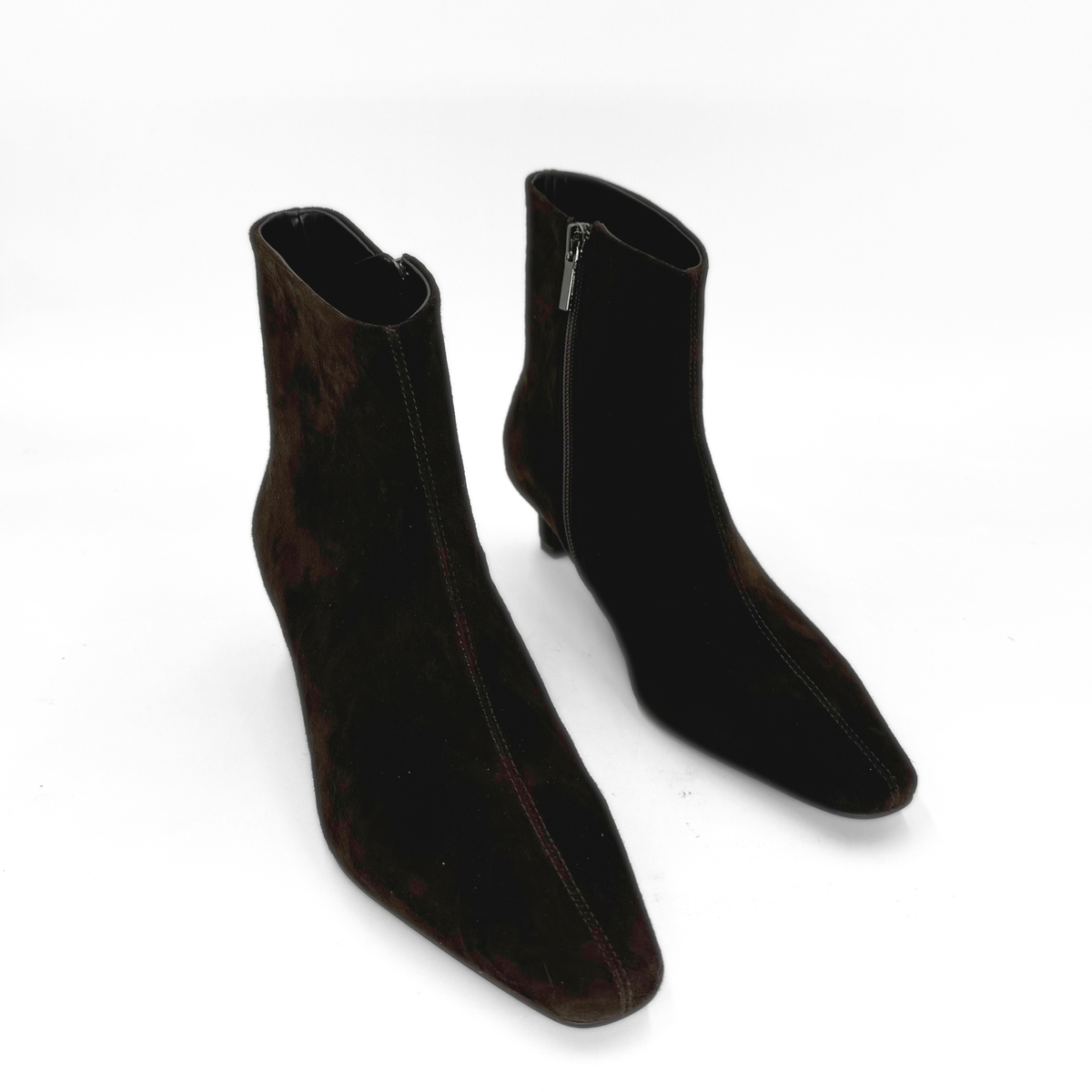 Tess Kitten Heel Booties - Brown Suede