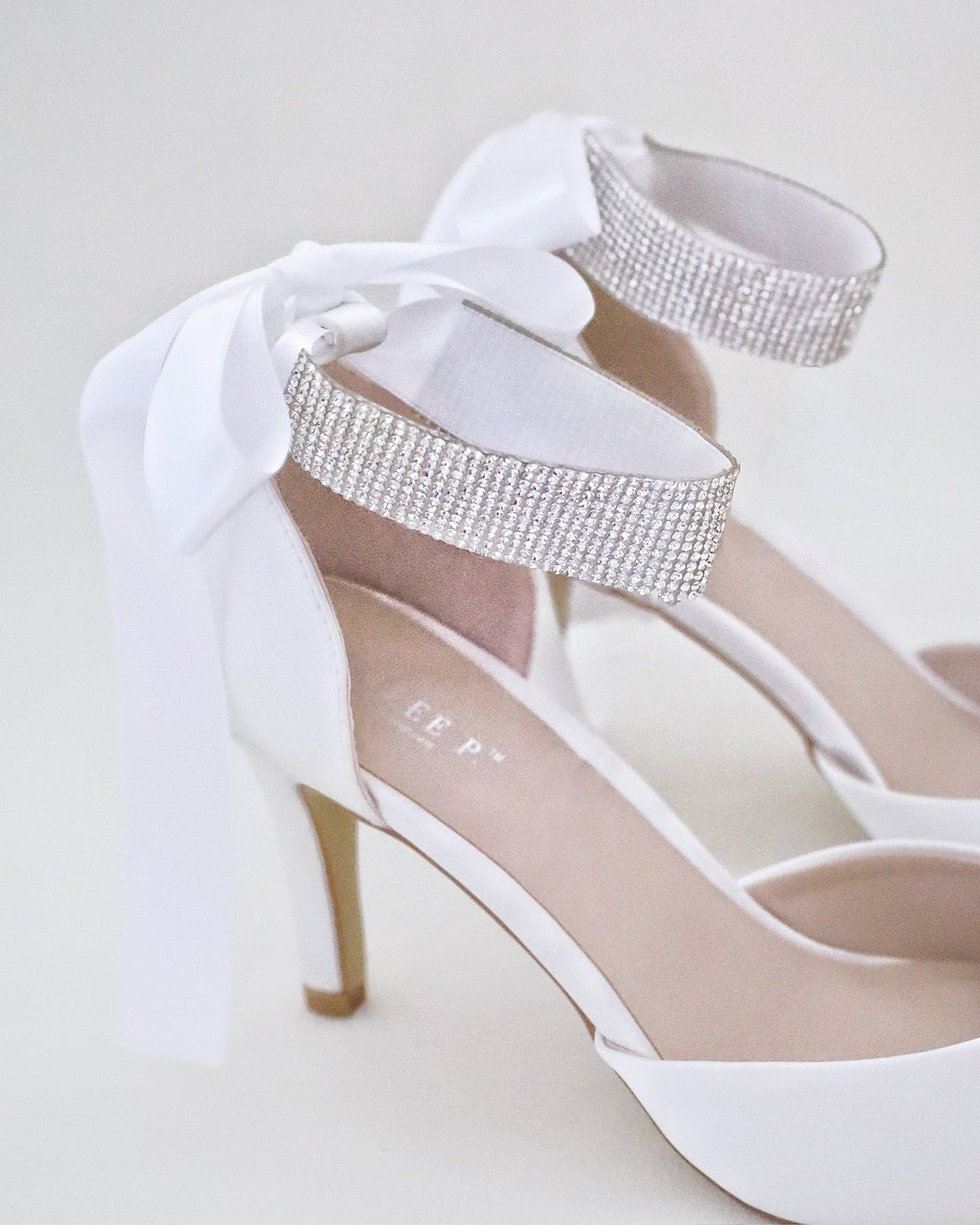 Satin Wedding Heels with Rhinestones Strap