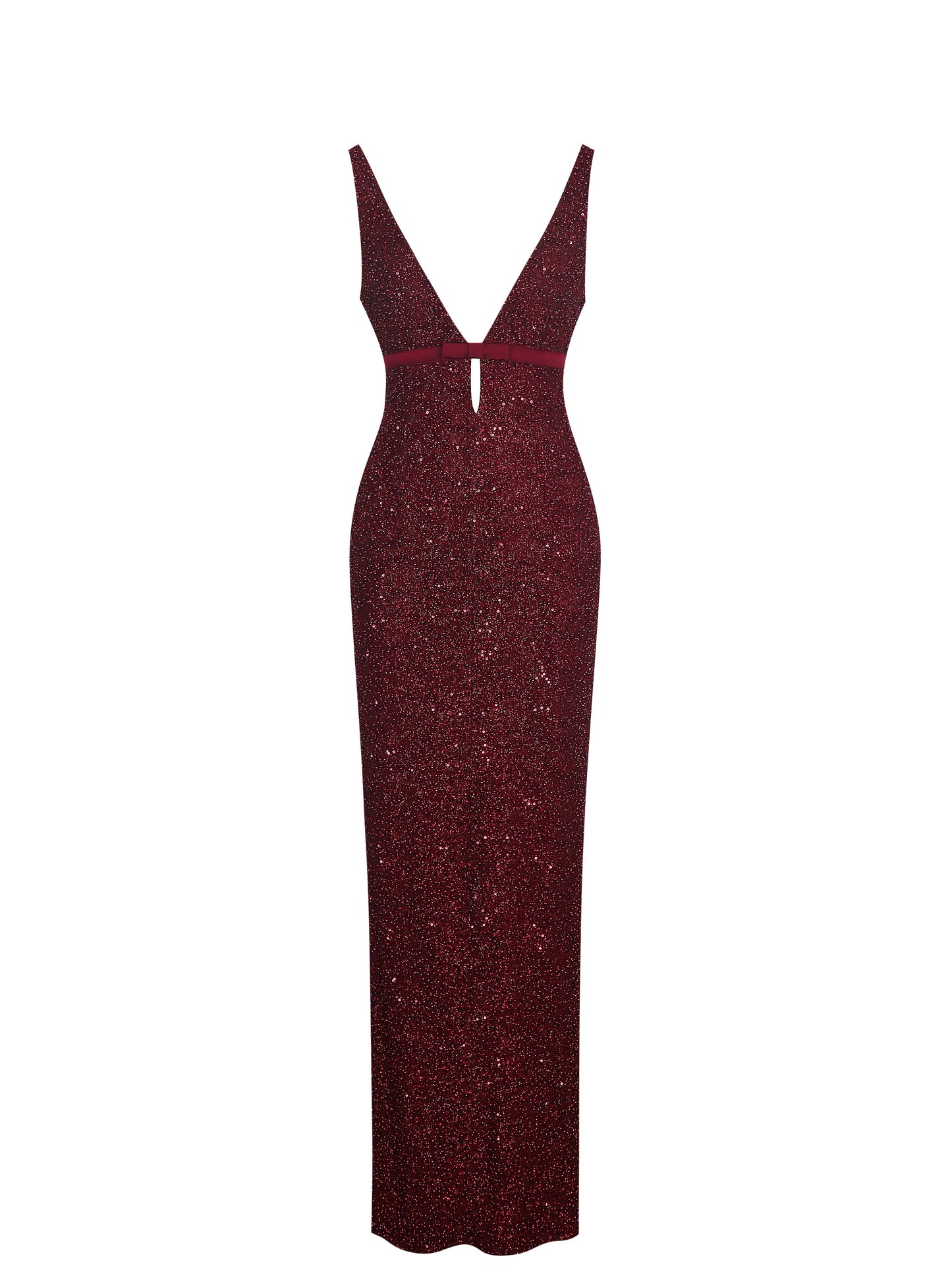 Elora Crimson Sequin Beaded Keyhole Maxi Dress