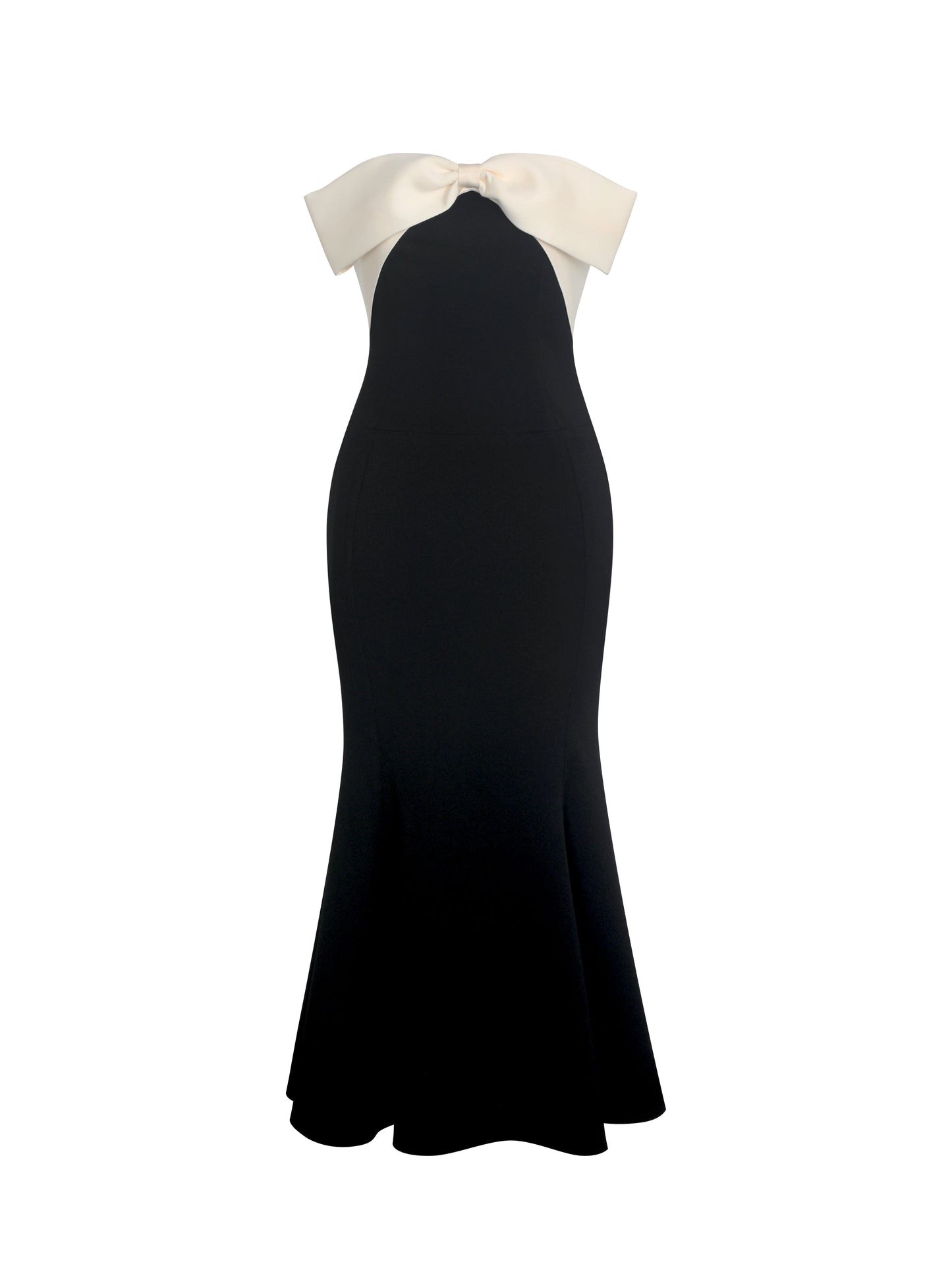 Saige Black Mermaid Midi Dress with Ivory Bow Bustline