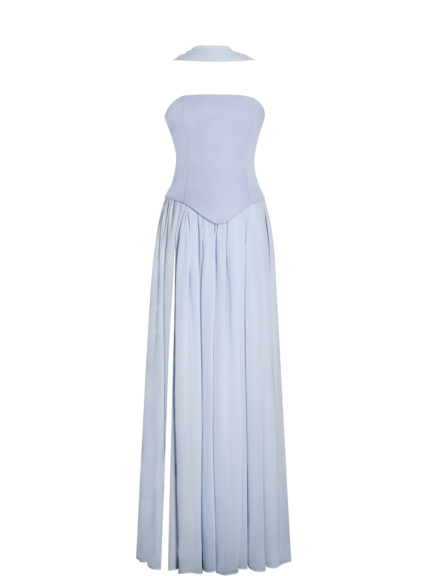 Qianna Baby Blue Peplum Top Drop Waist Chiffon Gown