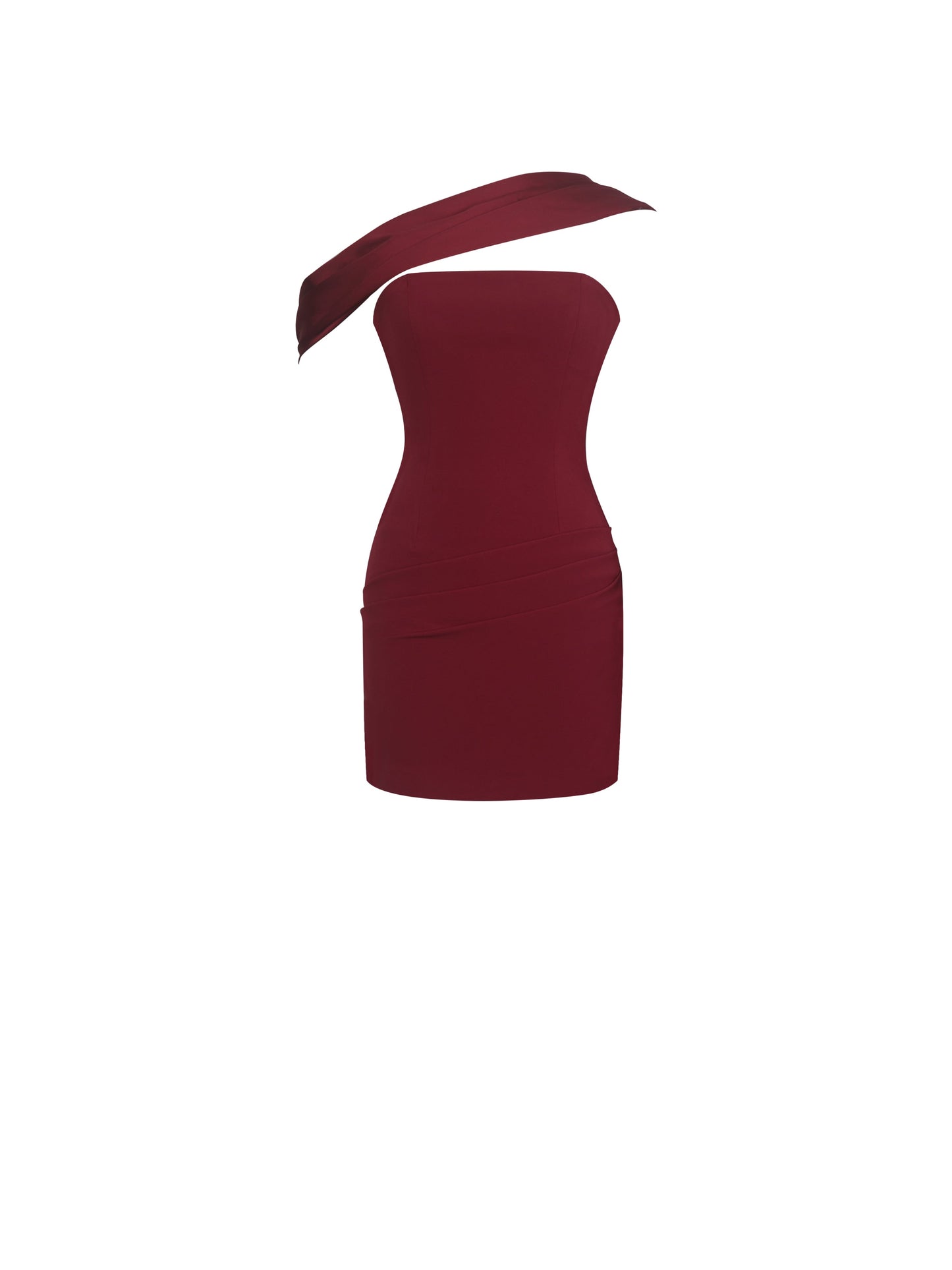 Ovelia Crimson Satin Ribbon Strapless Mini Dress