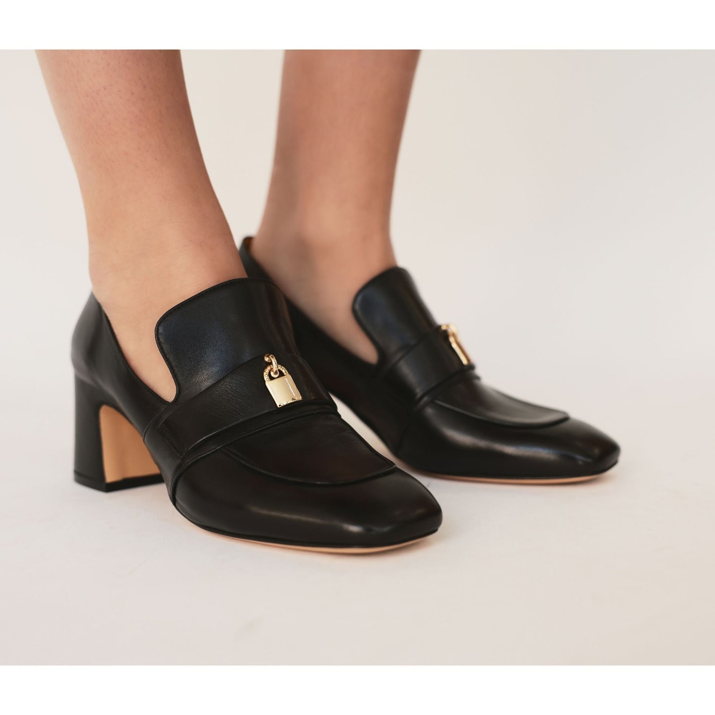 Seafoam Leather Lock Heel Loafer