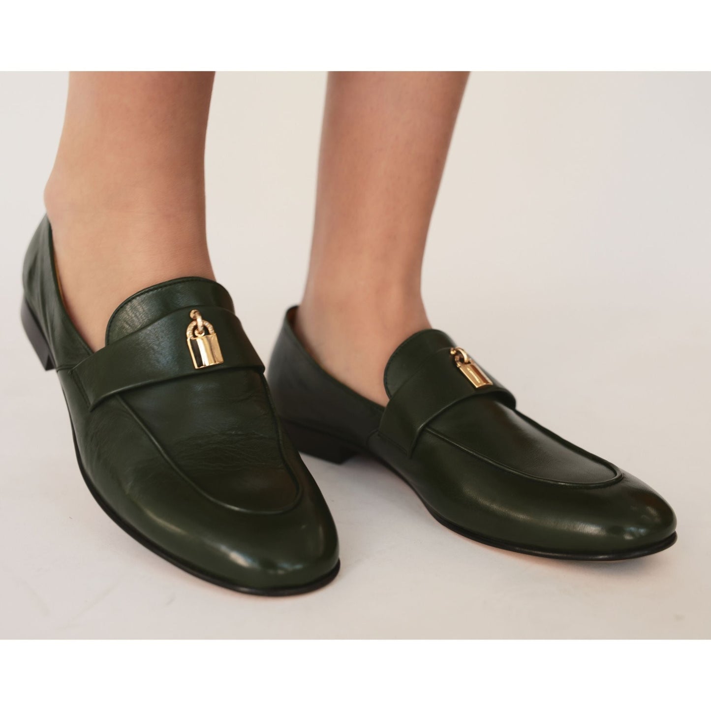 White Leather Lock Flat Loafer