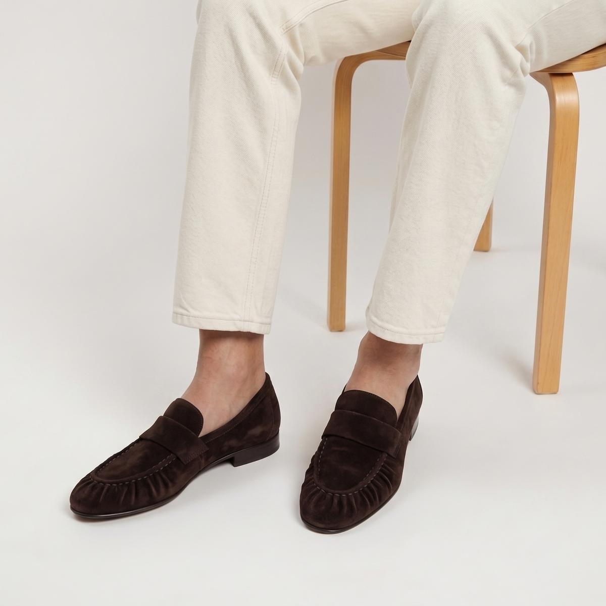 York Ruched Suede Loafers - Brown Suede