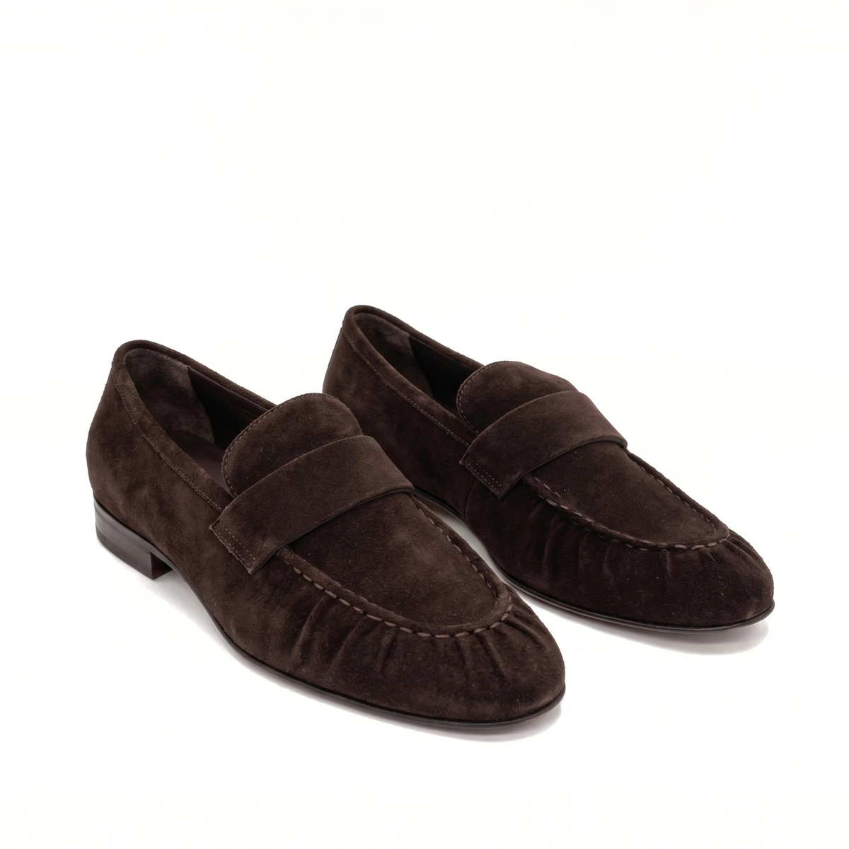 York Ruched Suede Loafers - Brown Suede