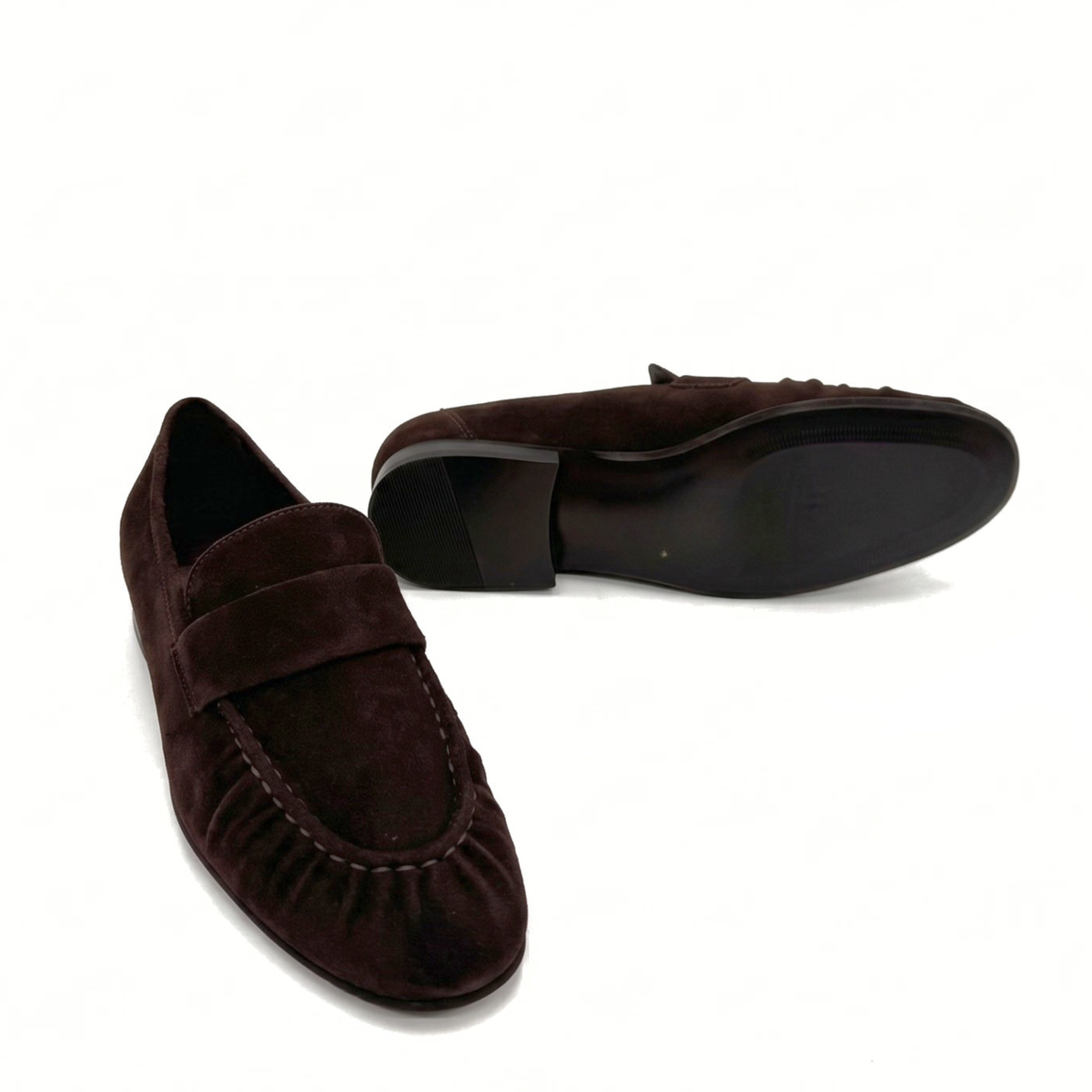 York Ruched Suede Loafers - Brown Suede