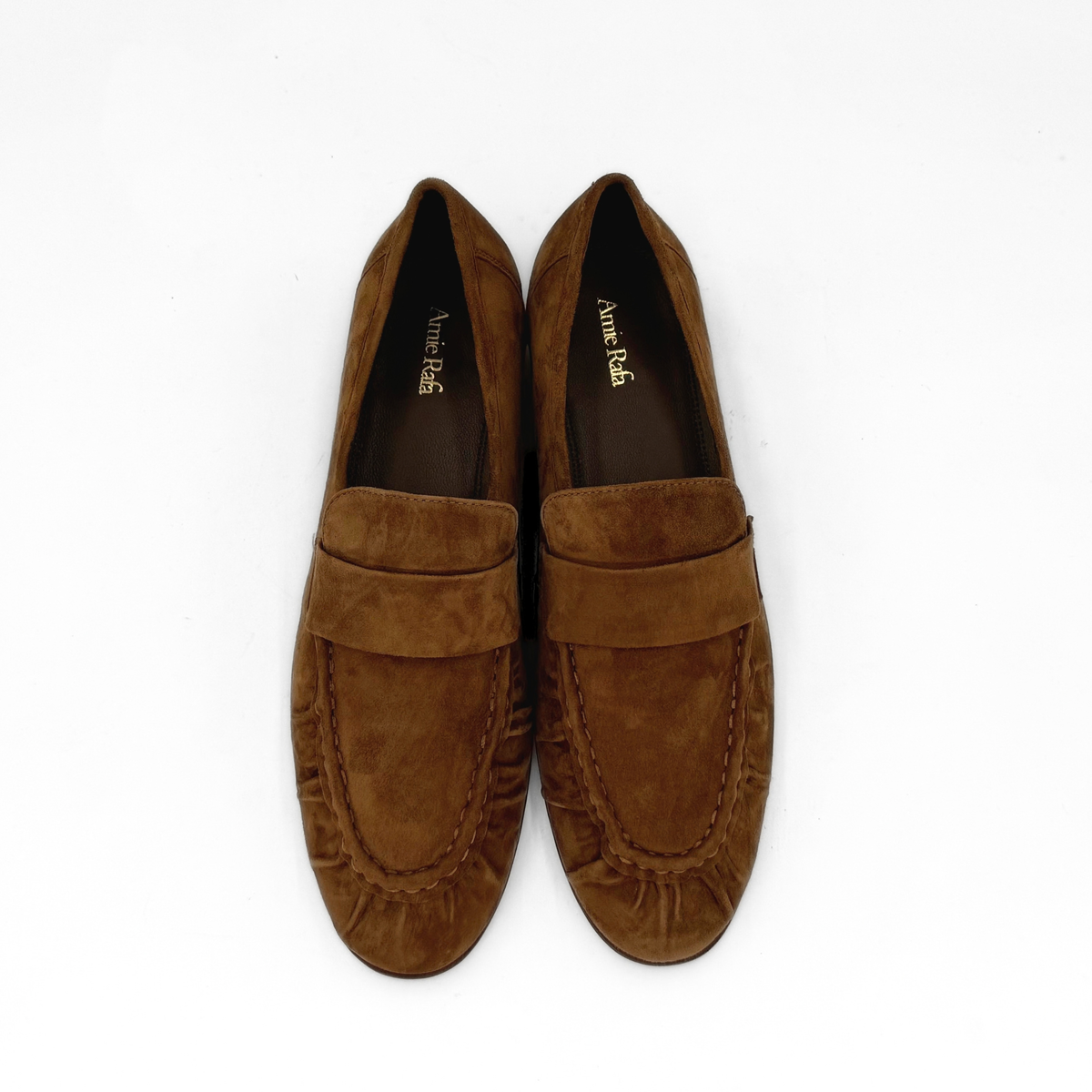 York Ruched Suede Loafers - Cognac Suede