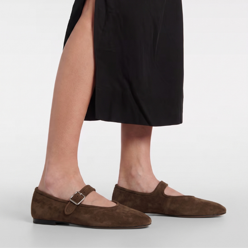 Ashley Suede Mary Jane Flats - Taupe