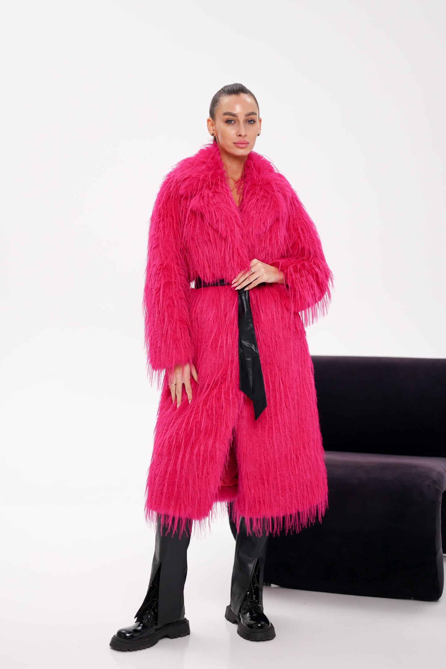 Faux Ostrich Effect Fur Coat