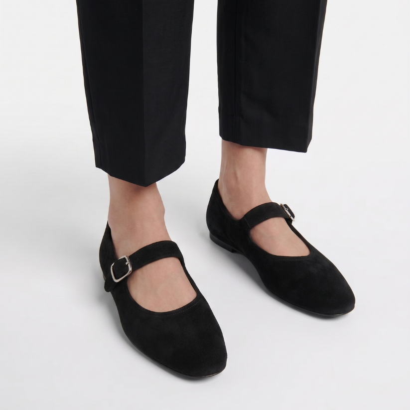 Ashley Suede Mary Jane Flats - Black
