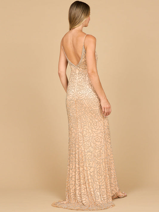 Lara Fitted Beaded Gown with Spaghetti Straps