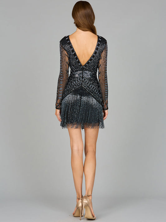 High Neck Cocktail Dress with Long Sleeves