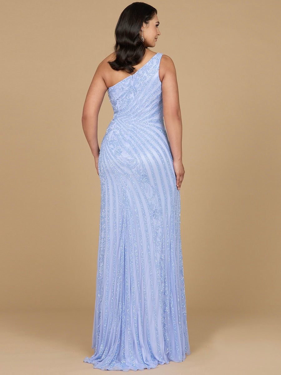 One-Shoulder Beaded Gown with Slit