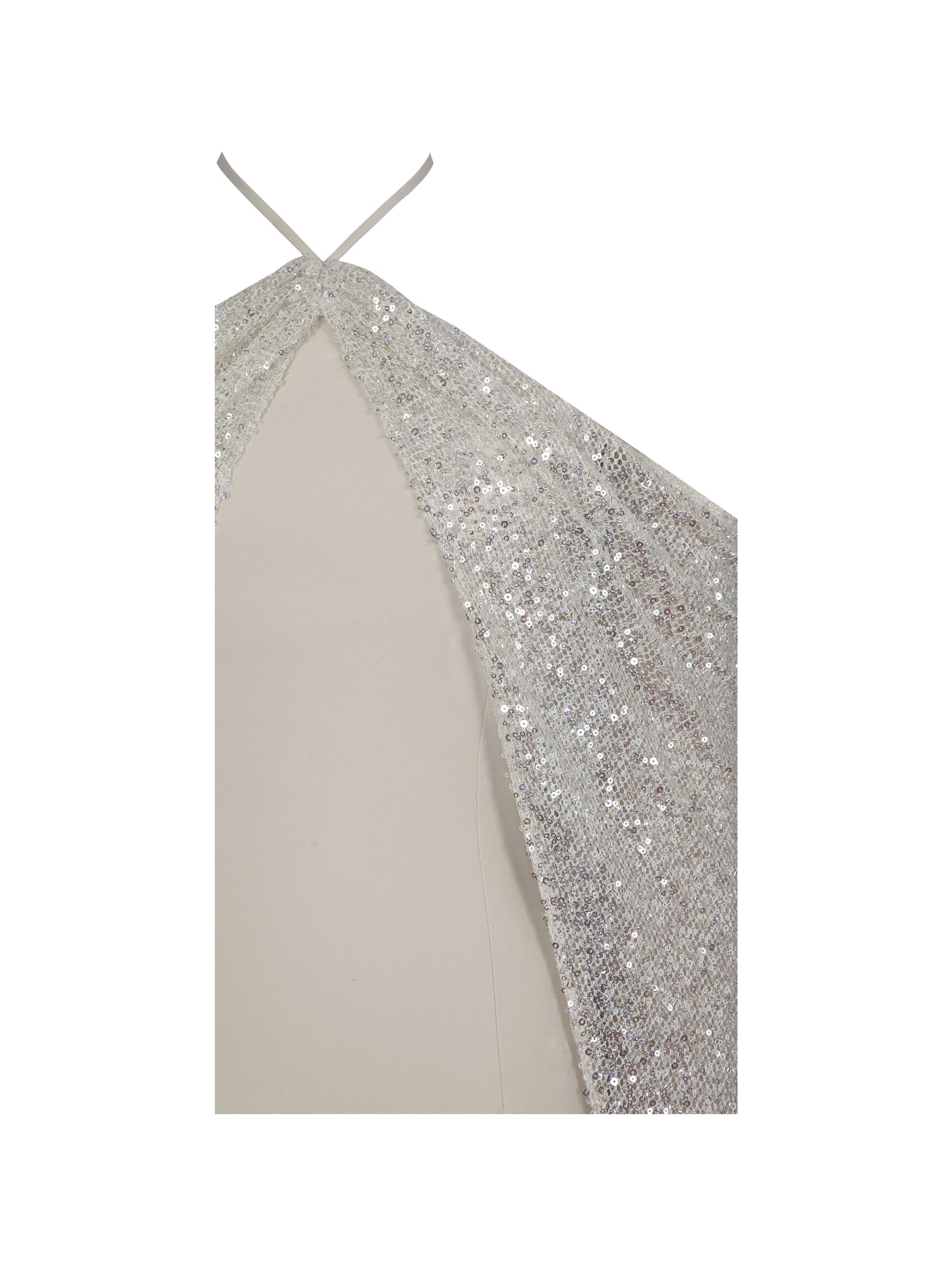 Quimera Almond Beaded Cape Halter Off-Shoulder Maxi Gown