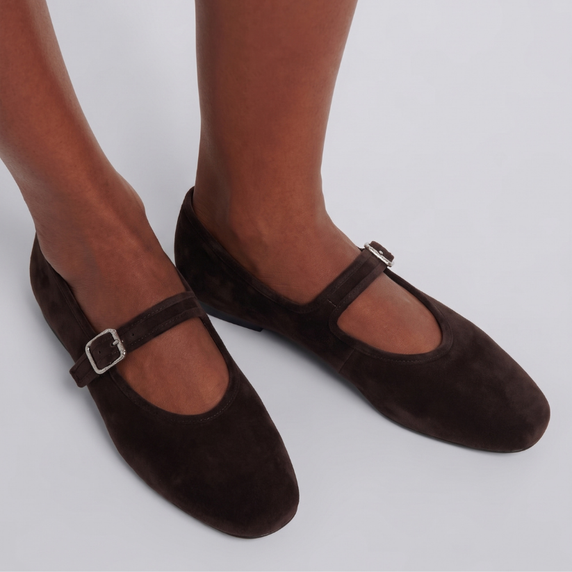 Ashley Suede Mary Jane Flats - Brown