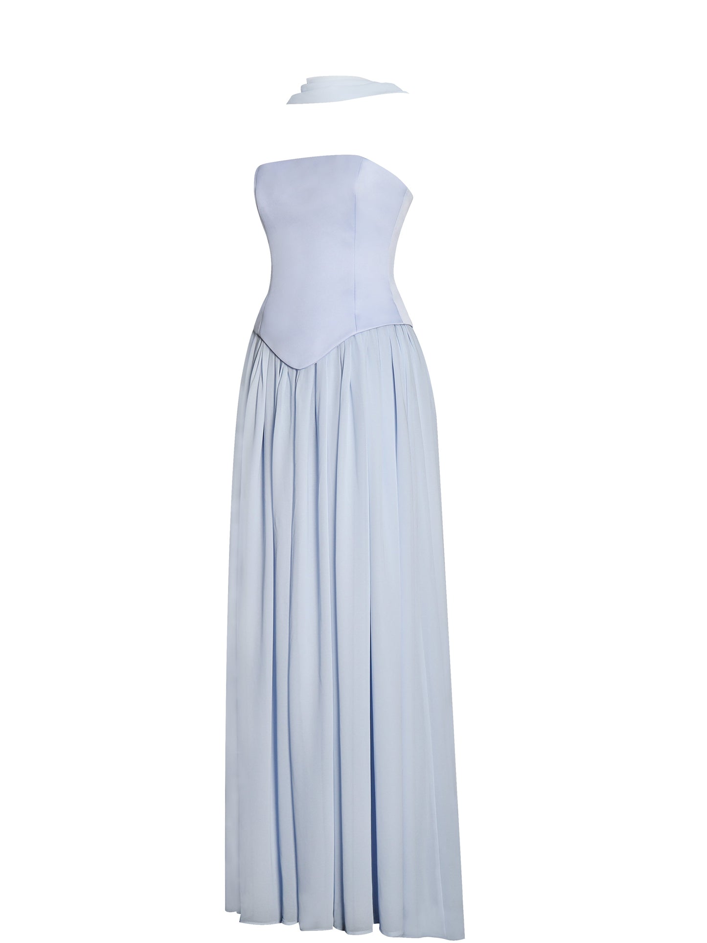 Qianna Baby Blue Peplum Top Drop Waist Chiffon Gown