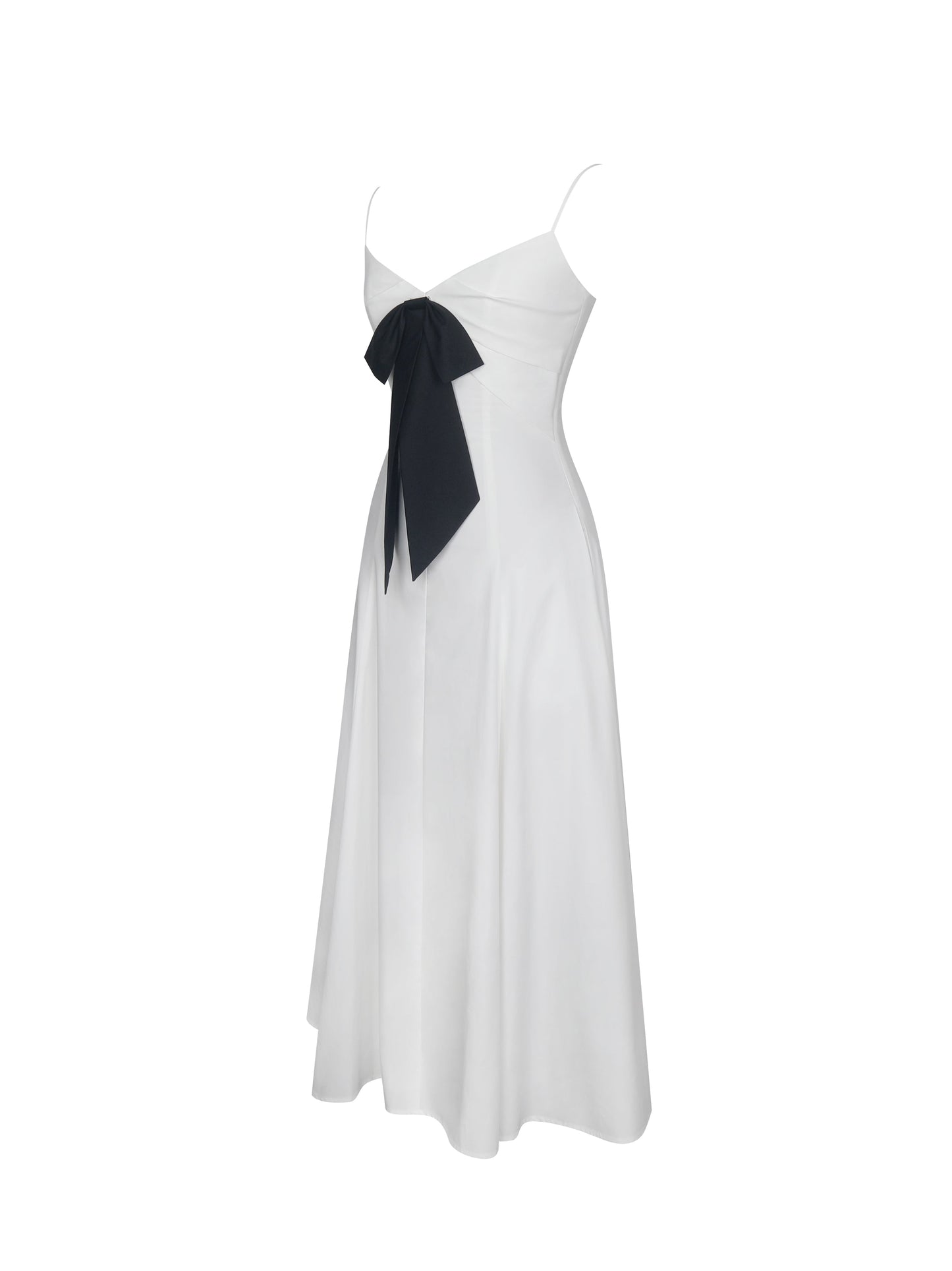 Corinne White Poplin Flared Midi Dress with Removable Bow