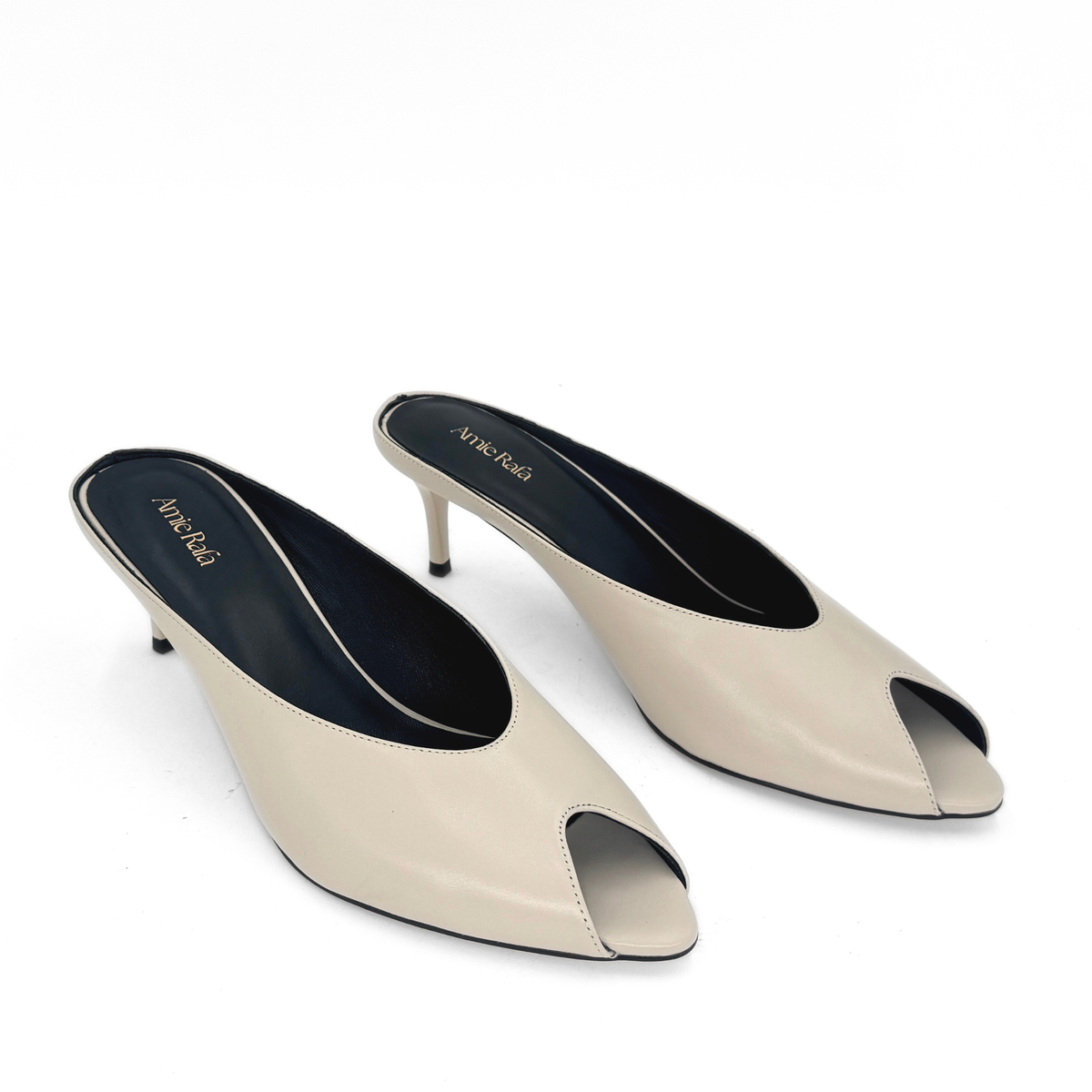Audrey II Peeptoe Leather Mule - Bone