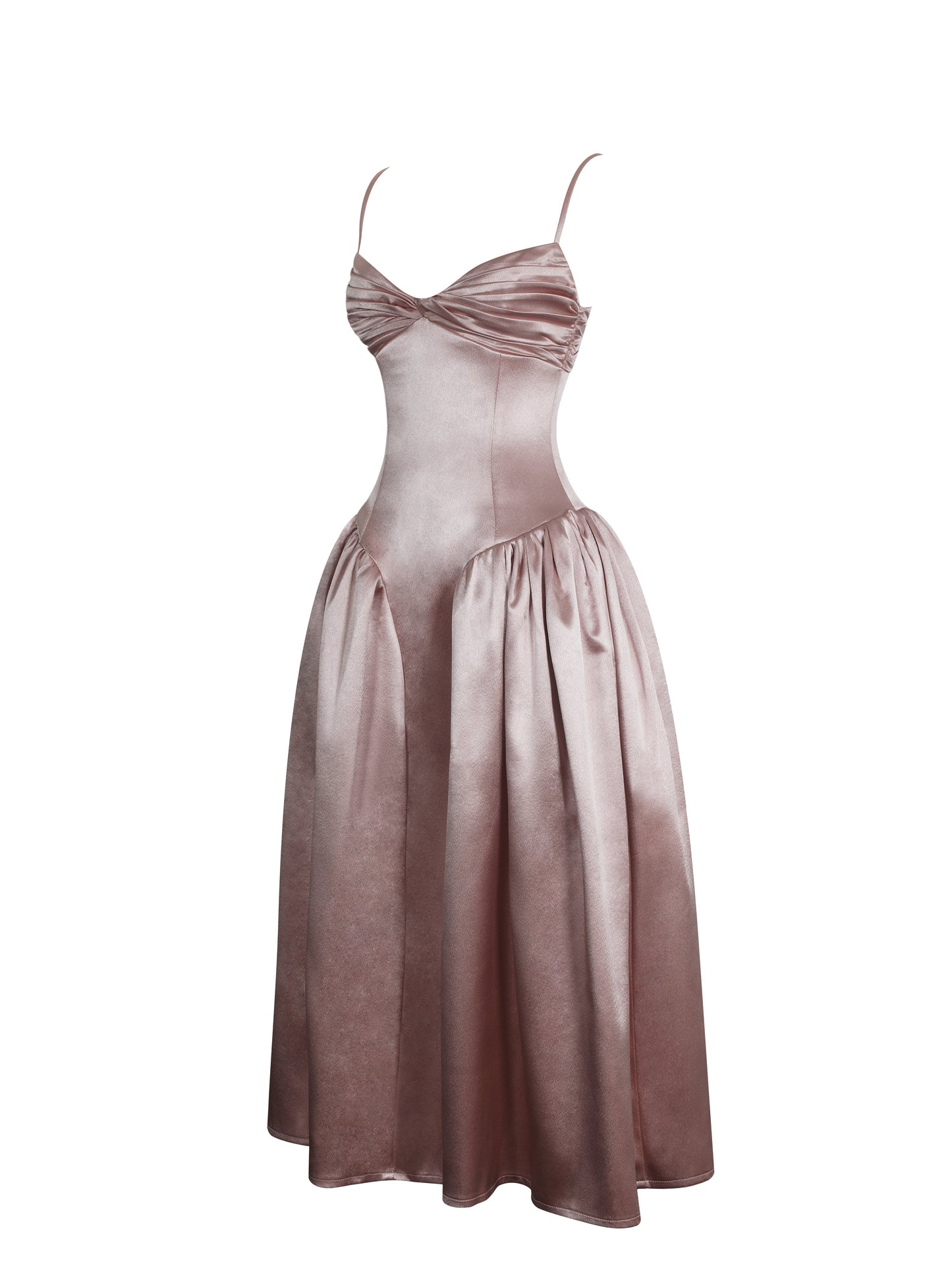 Tullia Dusty Rose Satin Ruched Midi Dress