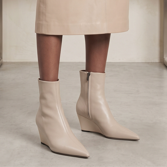 Jody Leather Wedge Boots - Bone