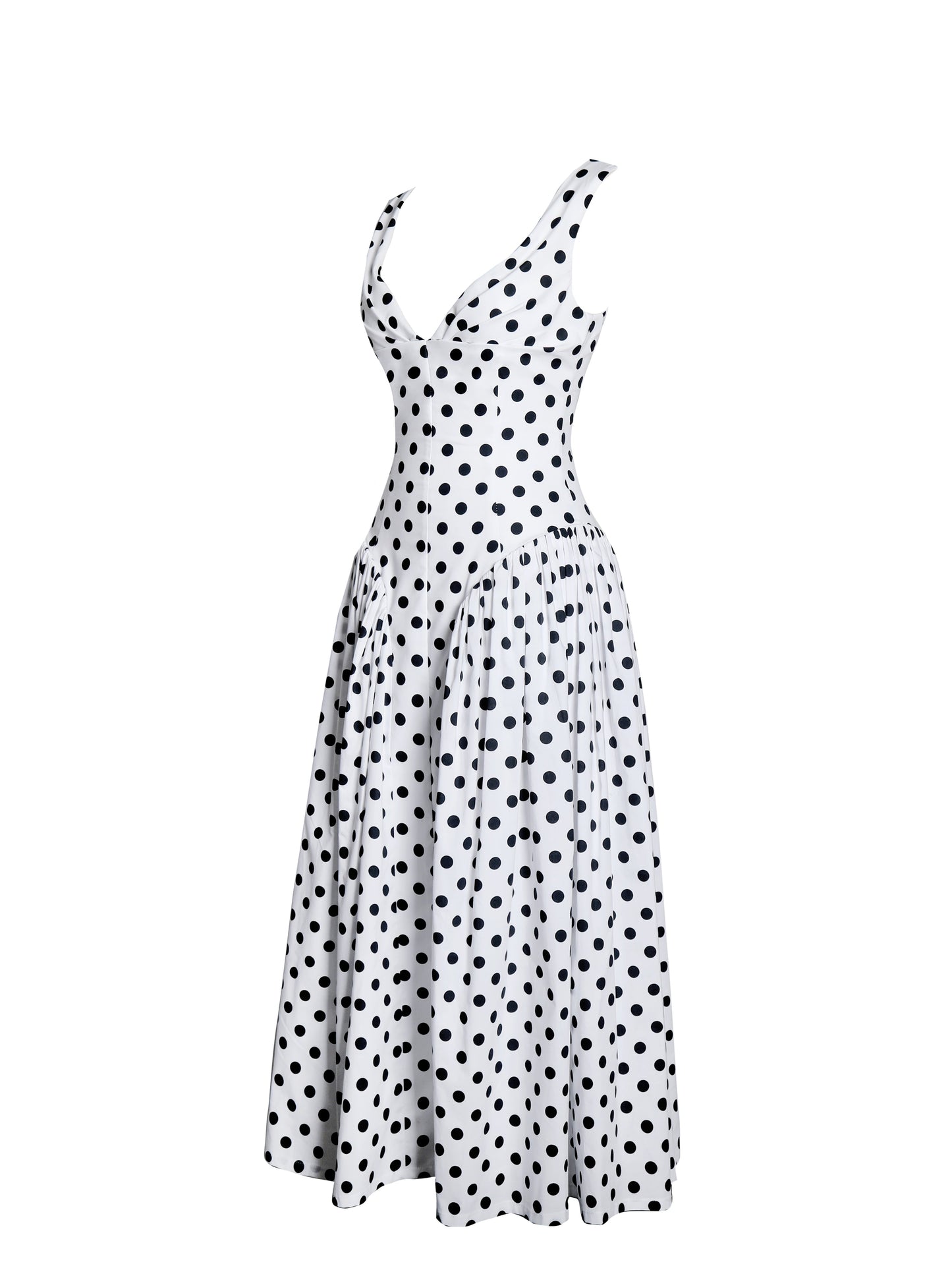 Rahma Polka Dot Drop Waist Midi Cotton Poplin Dress
