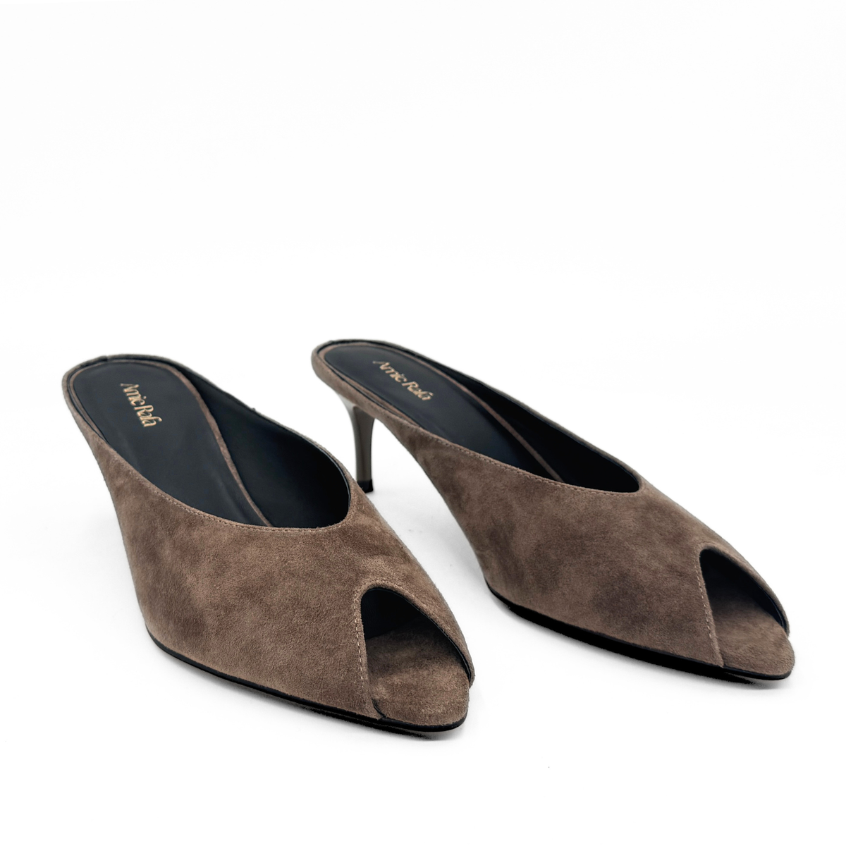 Audrey II Peeptoe Suede Mule - Taupe Suede