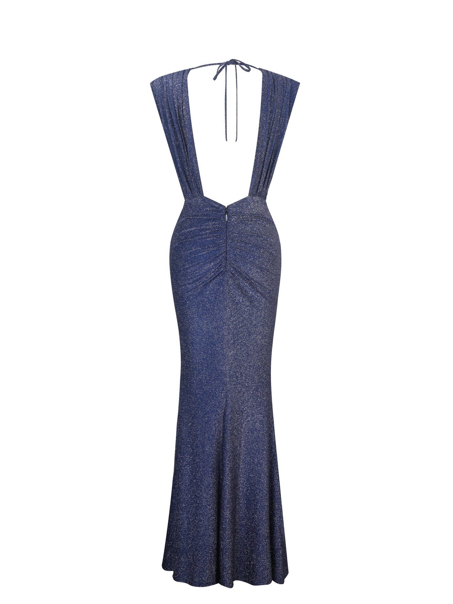 Terri Navy Sparkle Plunging Backless Maxi Dress