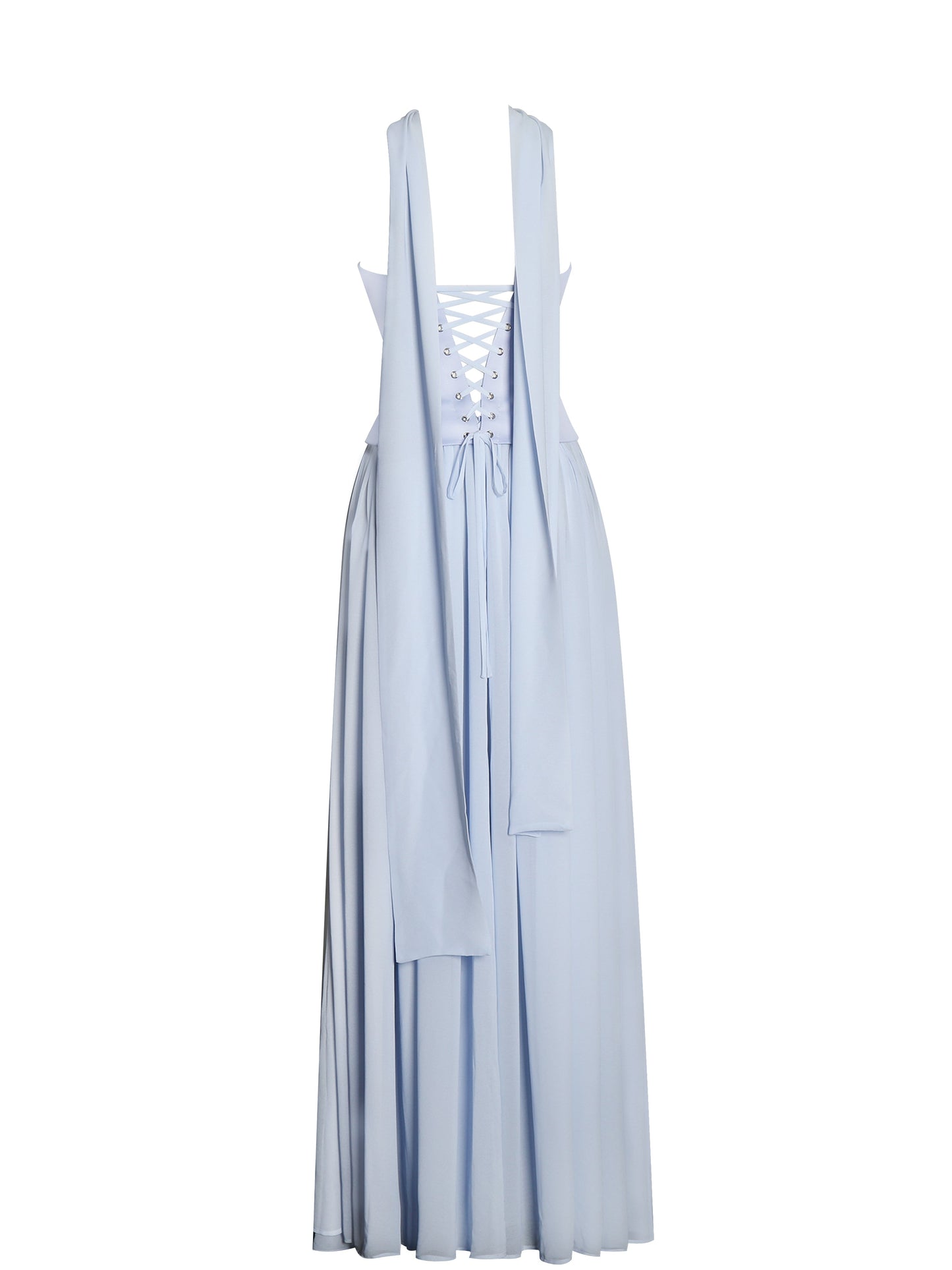 Qianna Baby Blue Peplum Top Drop Waist Chiffon Gown