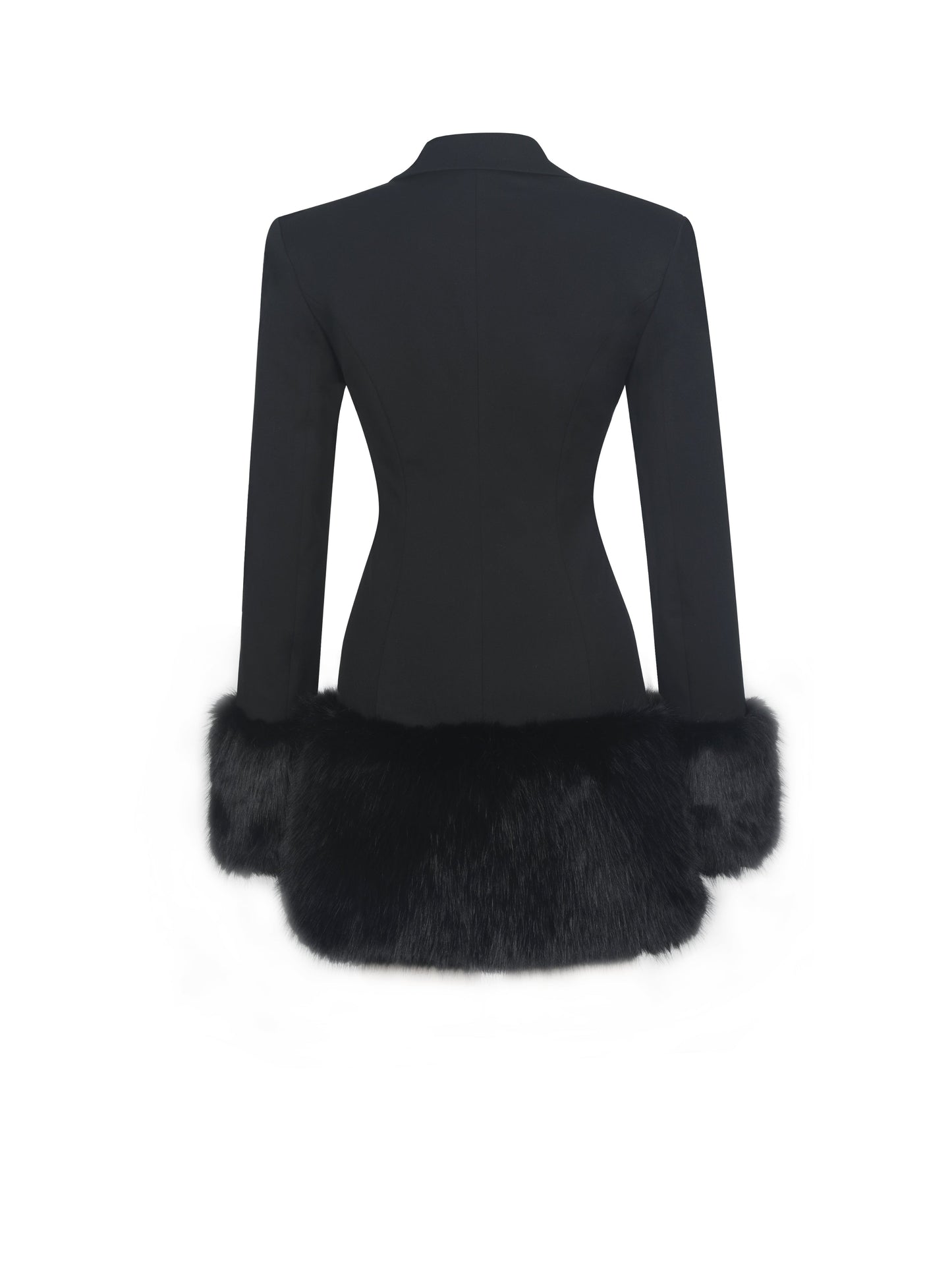Wenona Black Fur Trimmed V-Neck Mini Blazer Dress