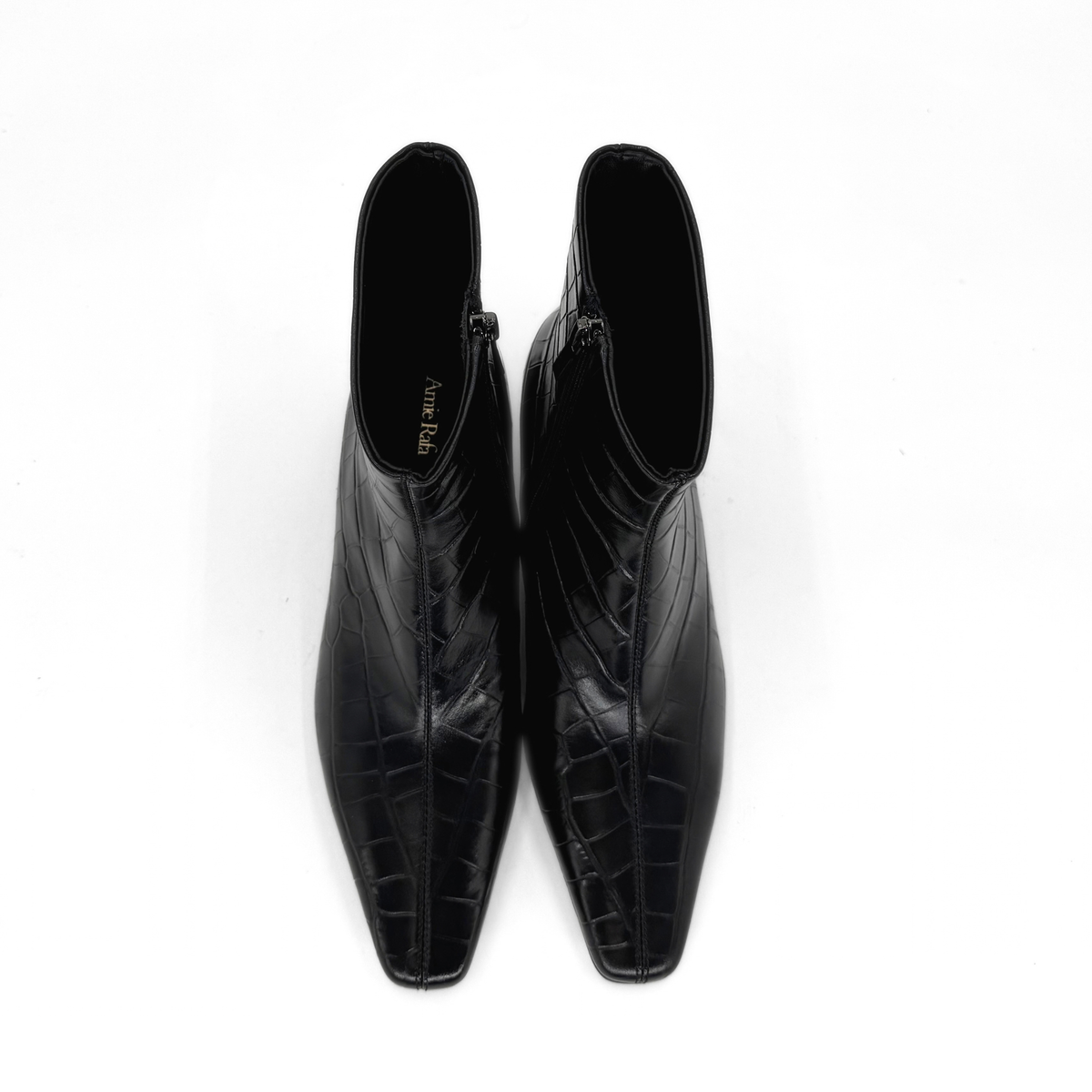 Tess Kitten Heel Booties - Black Embossed Croc