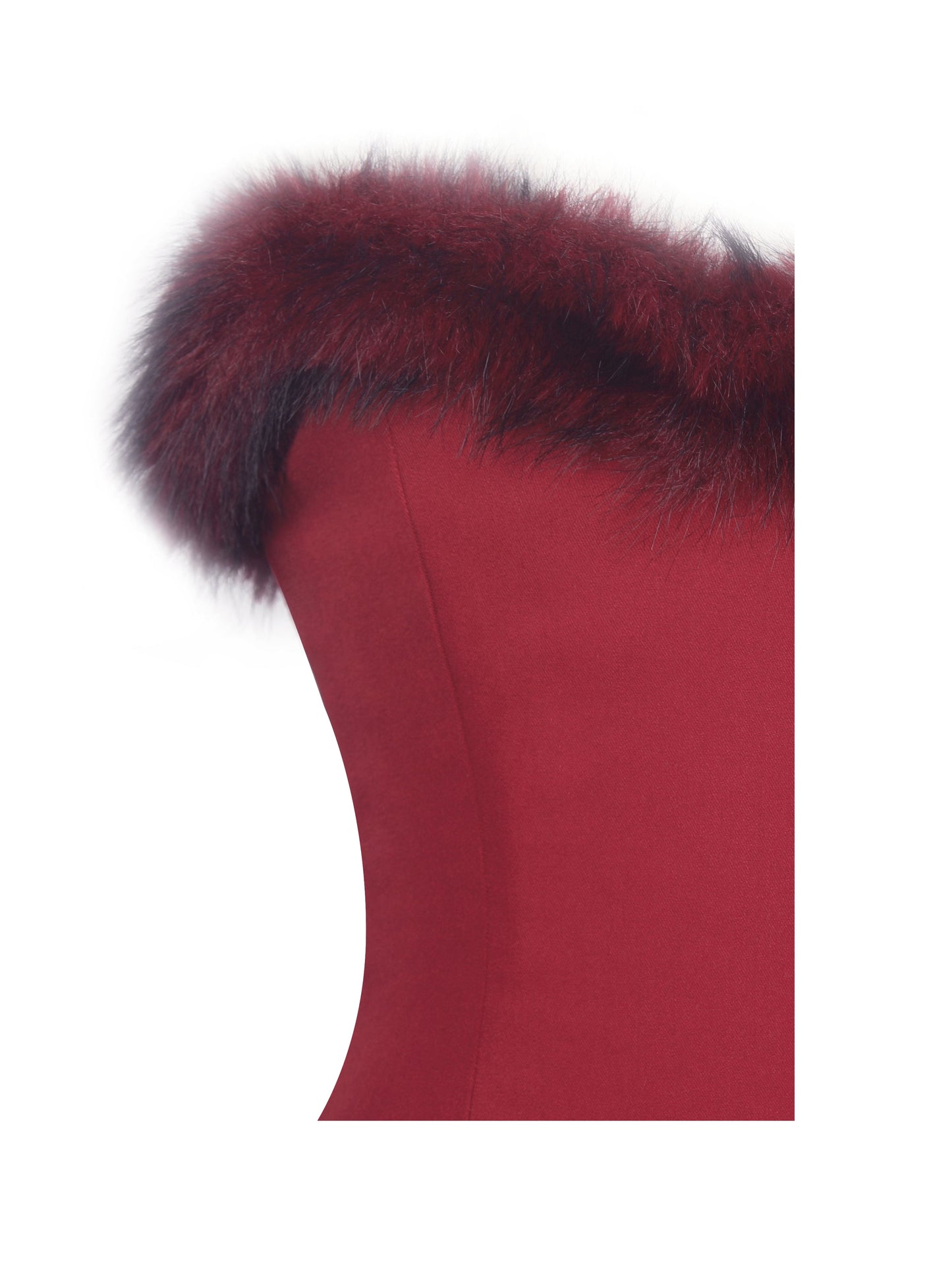 Nalia Crimson Fur Trimmed Sweetheart Mini Dress