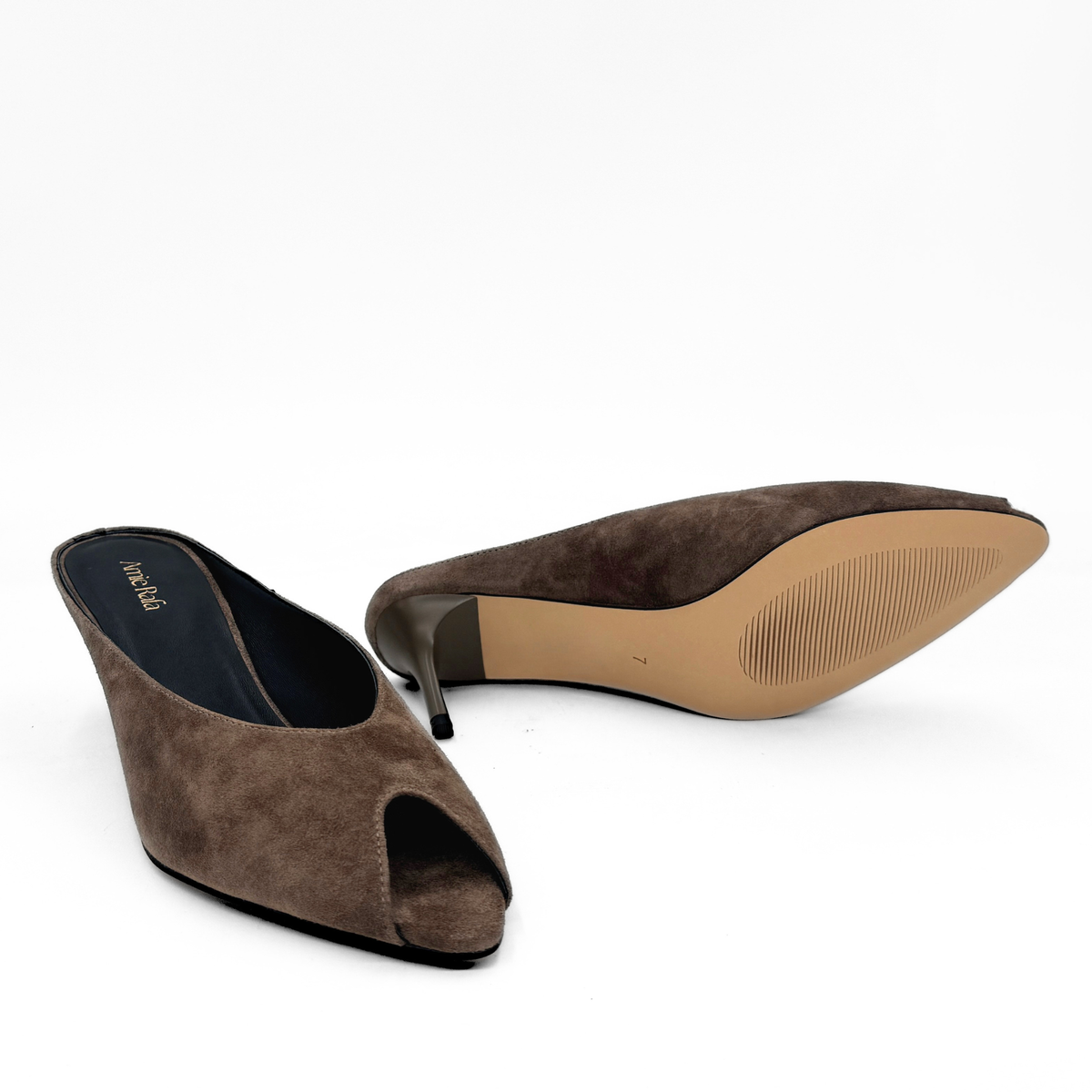 Audrey II Peeptoe Suede Mule - Taupe Suede
