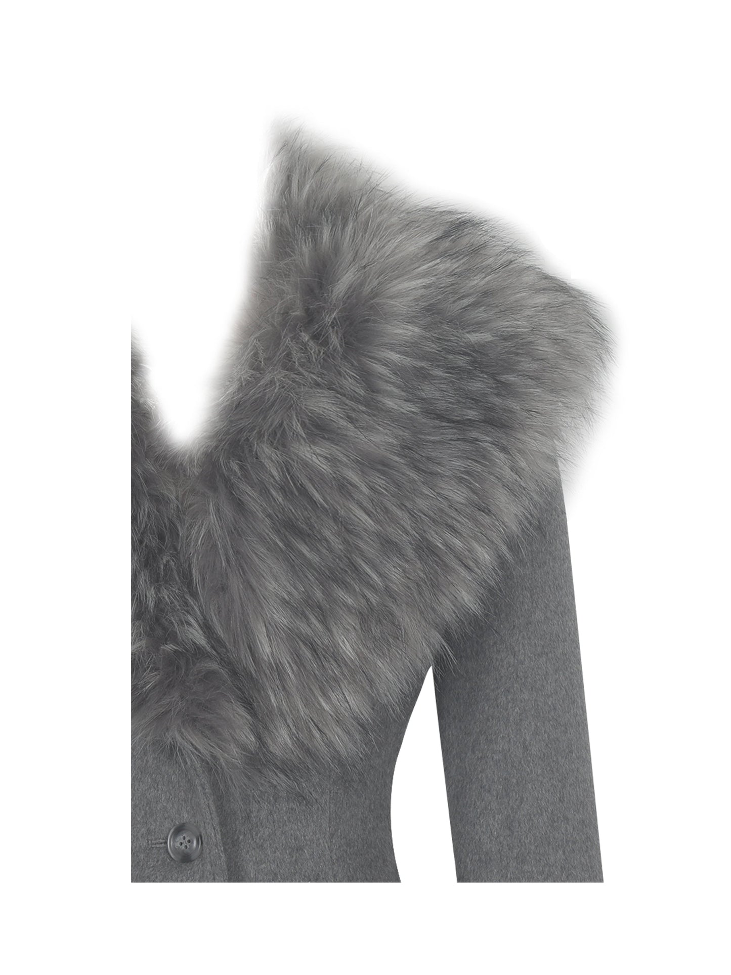 Faye Grey Wool Blend Single-Breasted Coat with Removable Faux Fur Collar