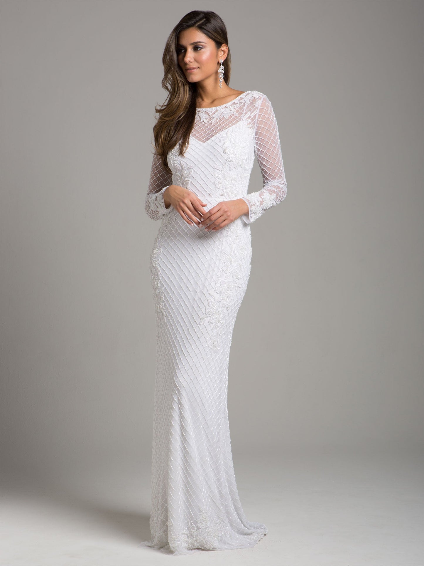 High Neck, Long Sleeve Beaded Wedding Gown