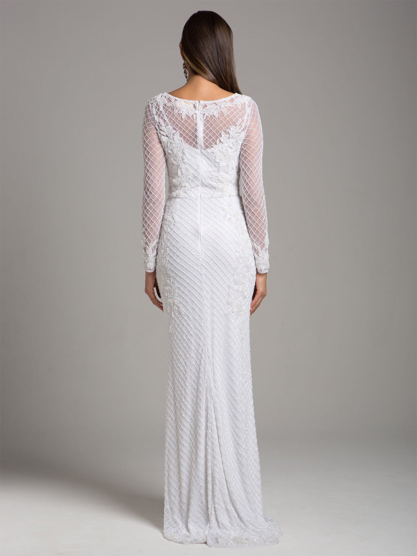 High Neck, Long Sleeve Beaded Wedding Gown