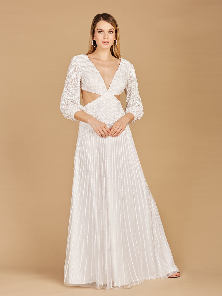 Long Sleeve Cut Out Wedding Dress