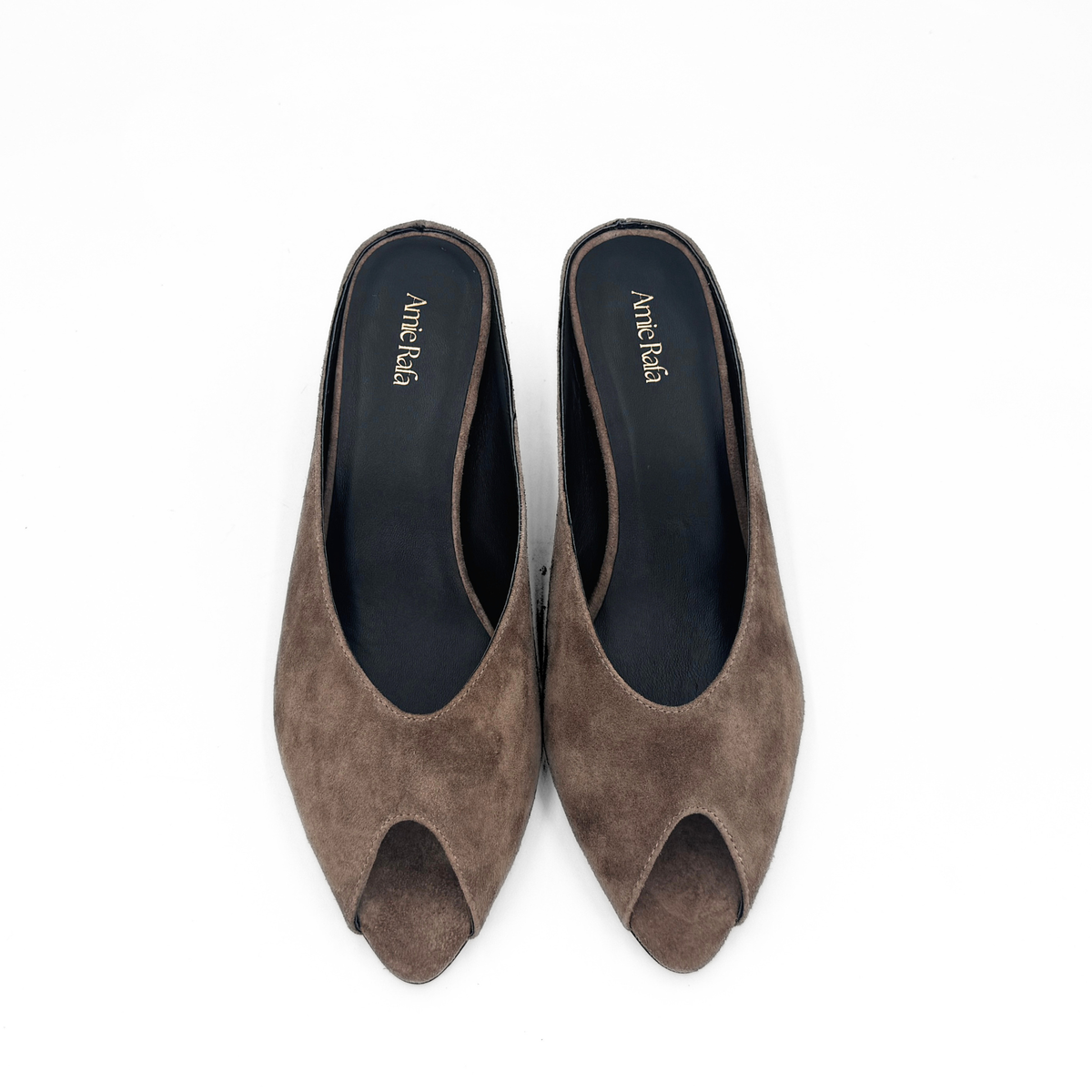 Audrey II Peeptoe Suede Mule - Taupe Suede