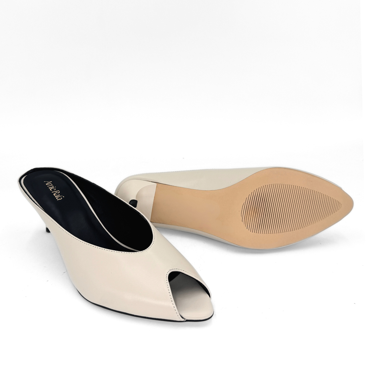 Audrey II Peeptoe Leather Mule - Bone