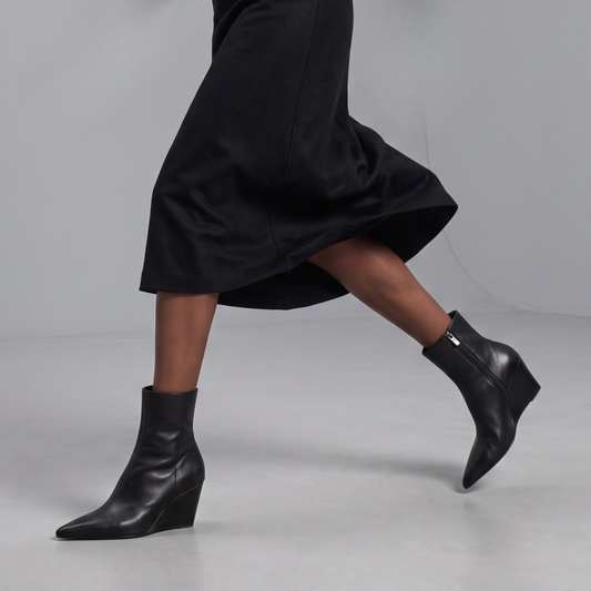 Jody Leather Wedge Boots - Black