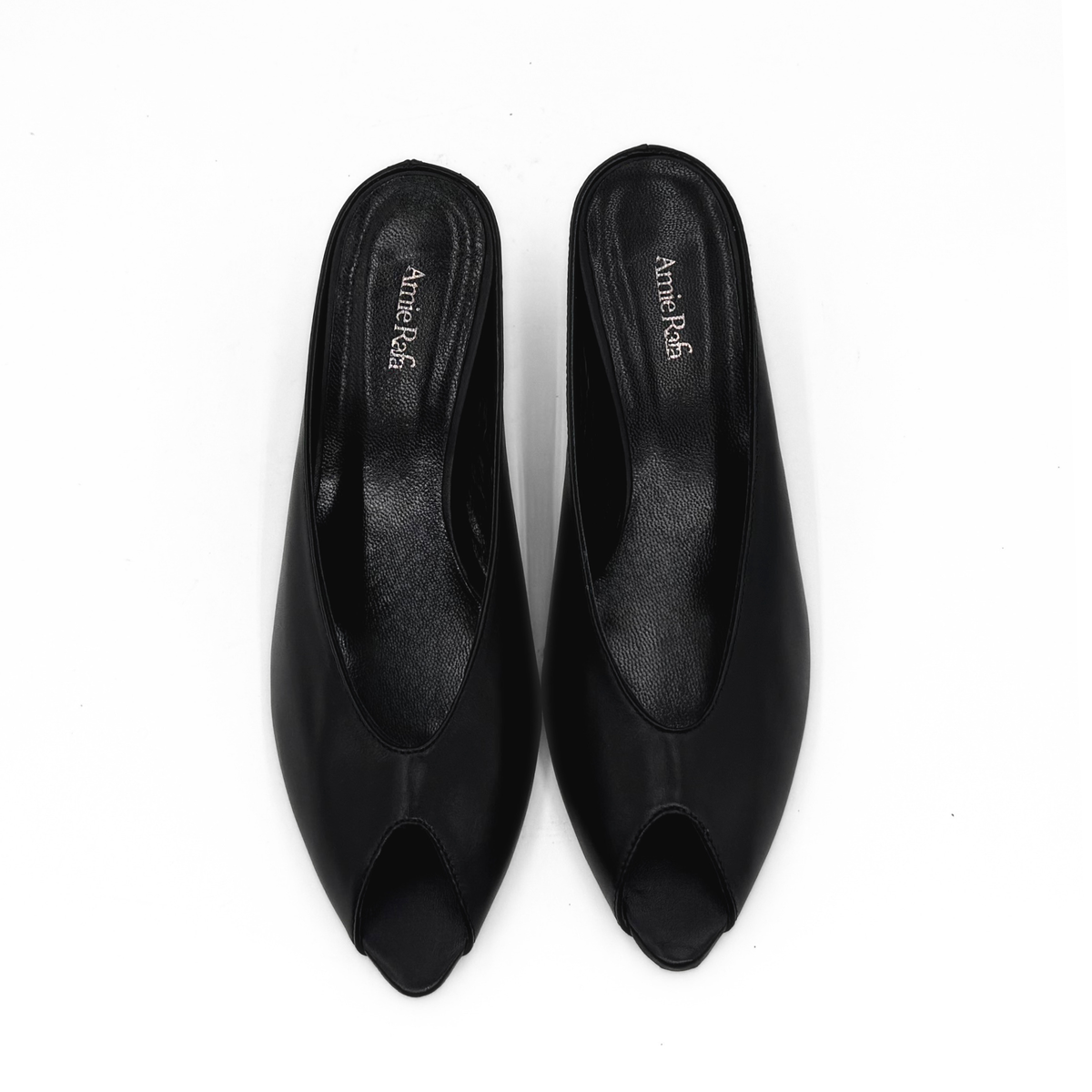 Audrey II Peeptoe Leather Mule - Black