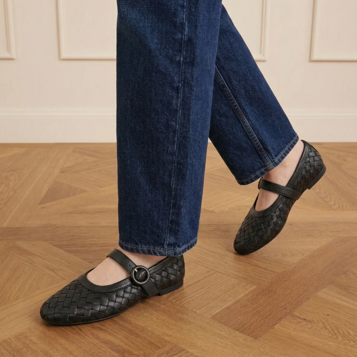 Rena Woven Mary Janes - Black