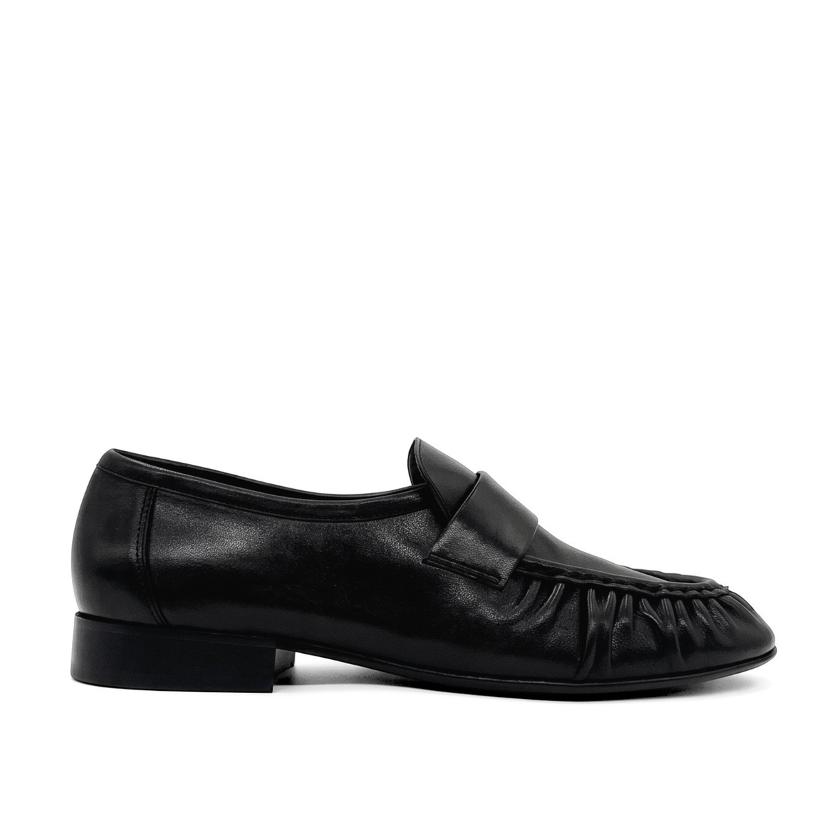 York Ruched Leather Loafers - Black Leather