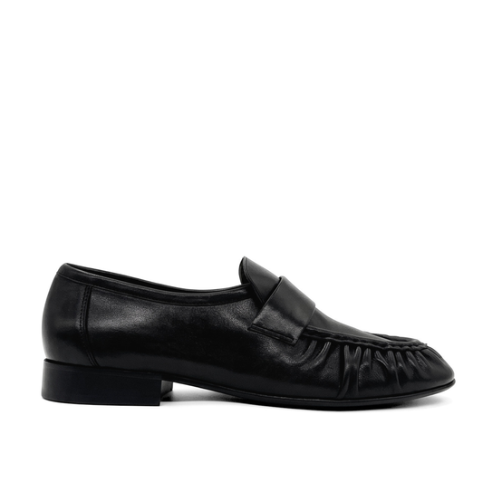 York Ruched Leather Loafers - Black Leather