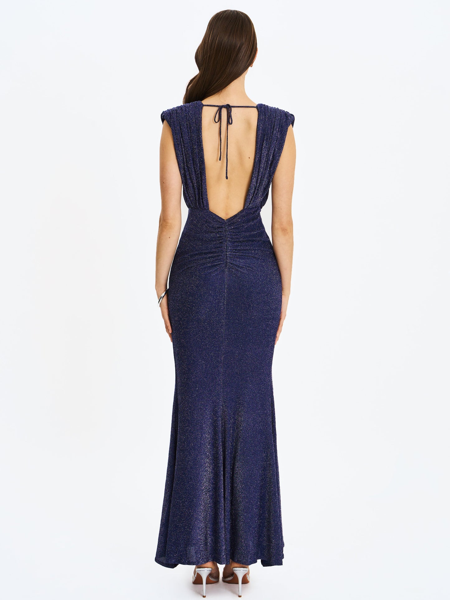 Terri Navy Sparkle Plunging Backless Maxi Dress