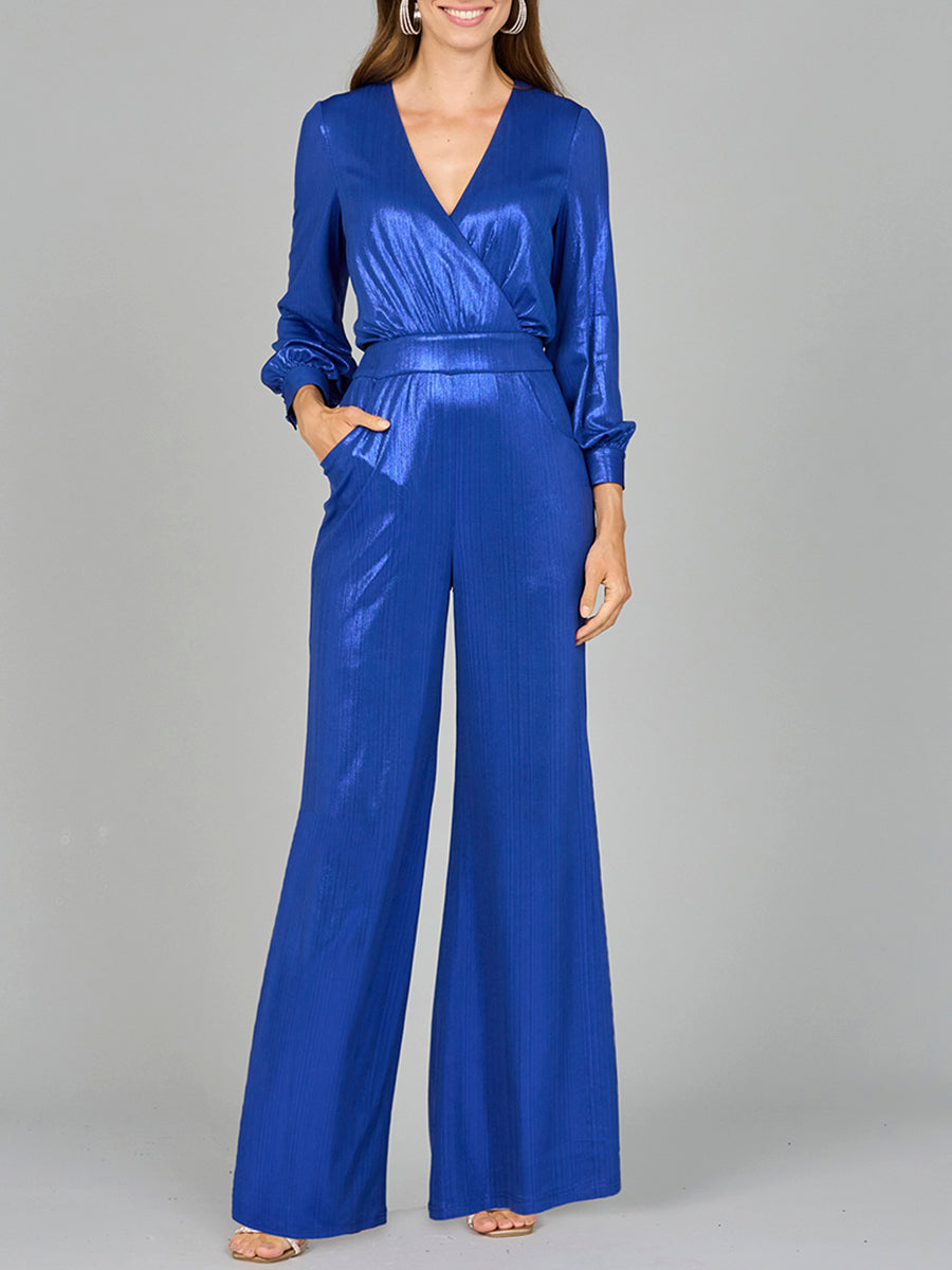 Metallic Shimmer Jumpsuit with Pockets - OUTLET