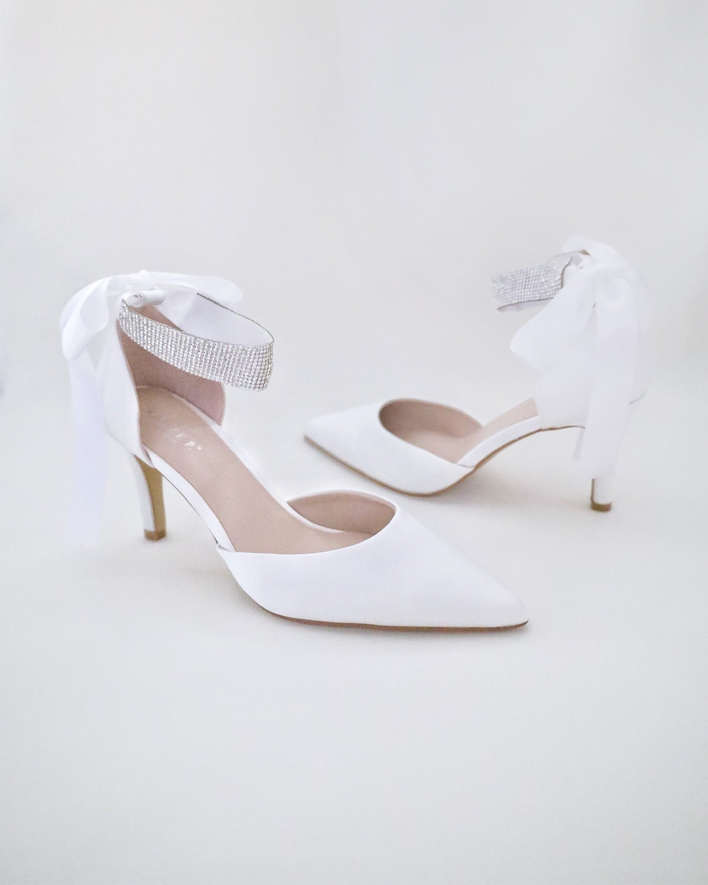Satin Wedding Heels with Rhinestones Strap