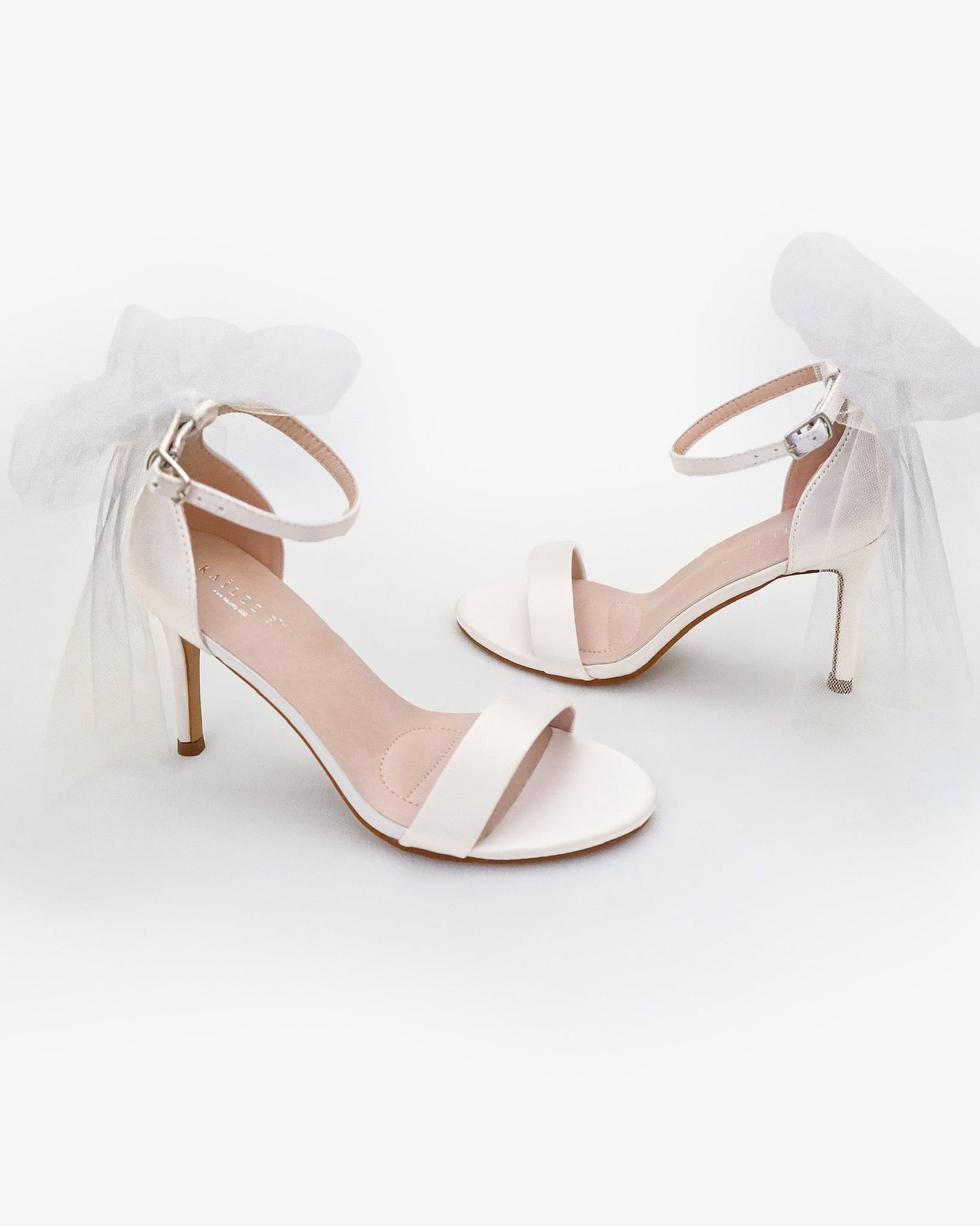 Satin High Heel Wedding Sandals with Tulle Back Bow