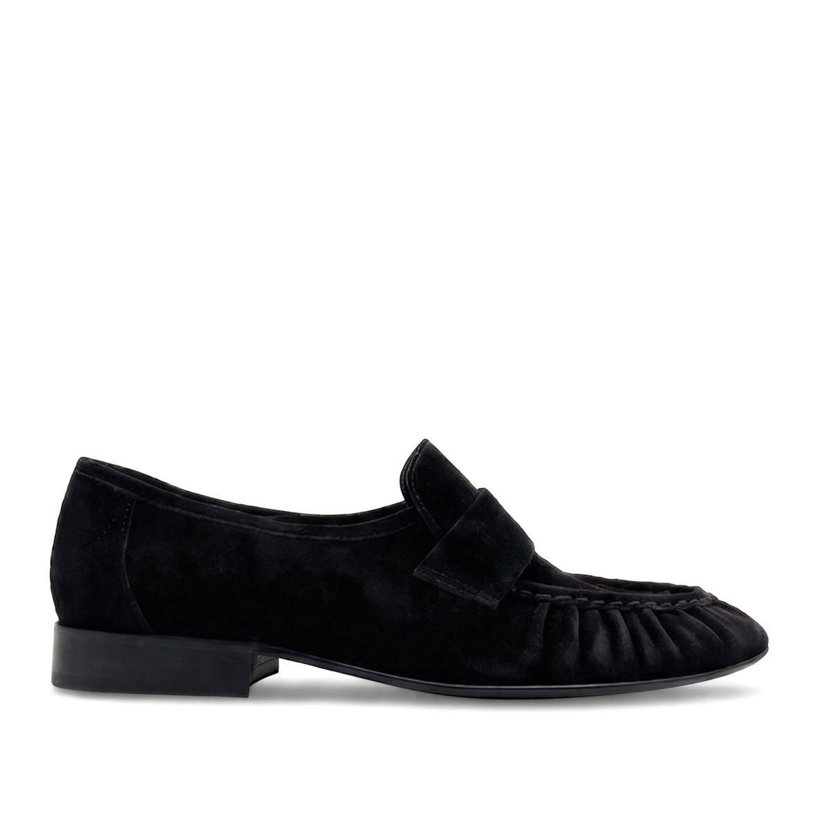 York Ruched Suede Loafers - Black Suede